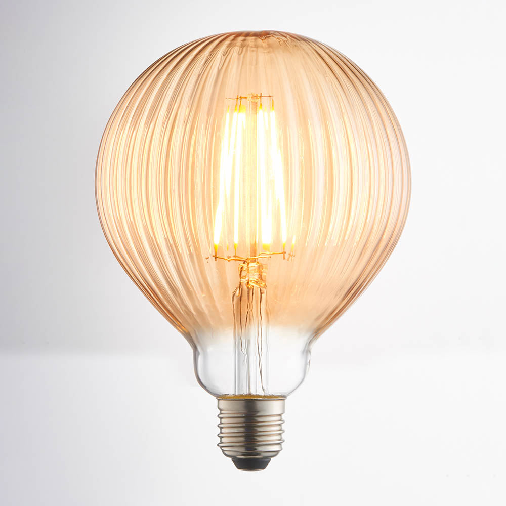 Endon Ribb Single E27 LED 4W Bulb - 2000K - Non-Dimmable - Amber Glass
