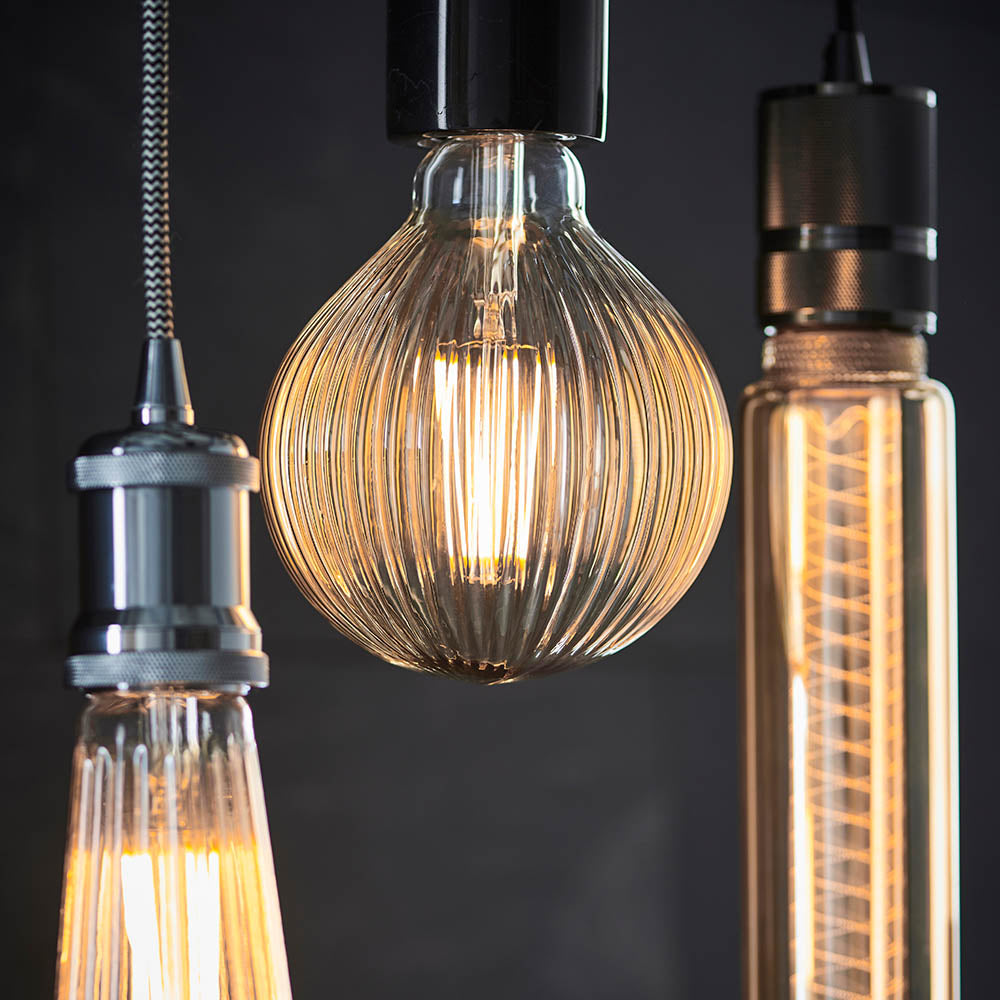 Endon Ribb Single E27 LED 4W Bulb - 2000K - Non-Dimmable - Amber Glass