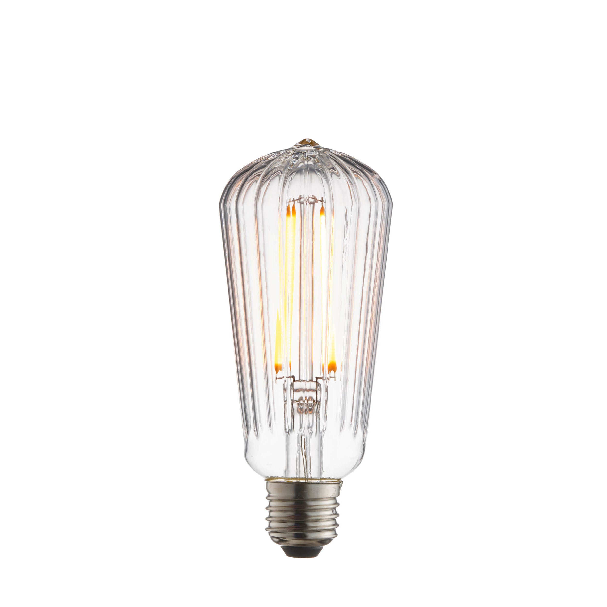 Endon Ribb Pear Single E27 LED 4W Bulb - 2200K - Non-Dimmable - Clear Glass