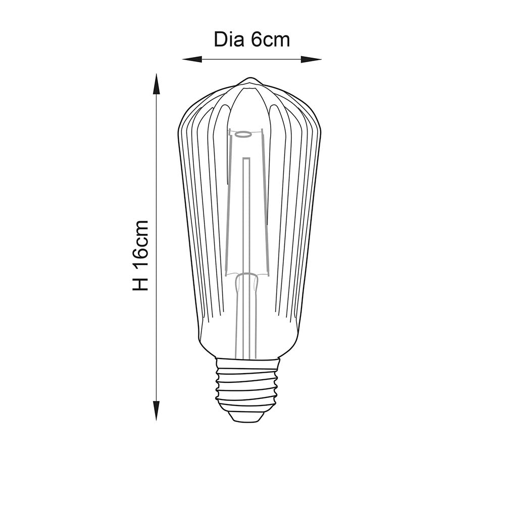 Endon Ribb Pear Single E27 LED 4W Bulb - 2200K - Non-Dimmable - Clear Glass