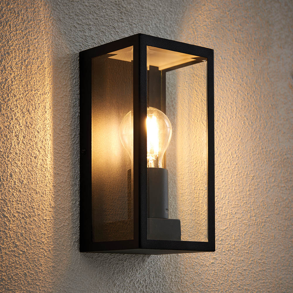 Endon Oxford Single Light Wall Light - Matt Black & Clear Glass