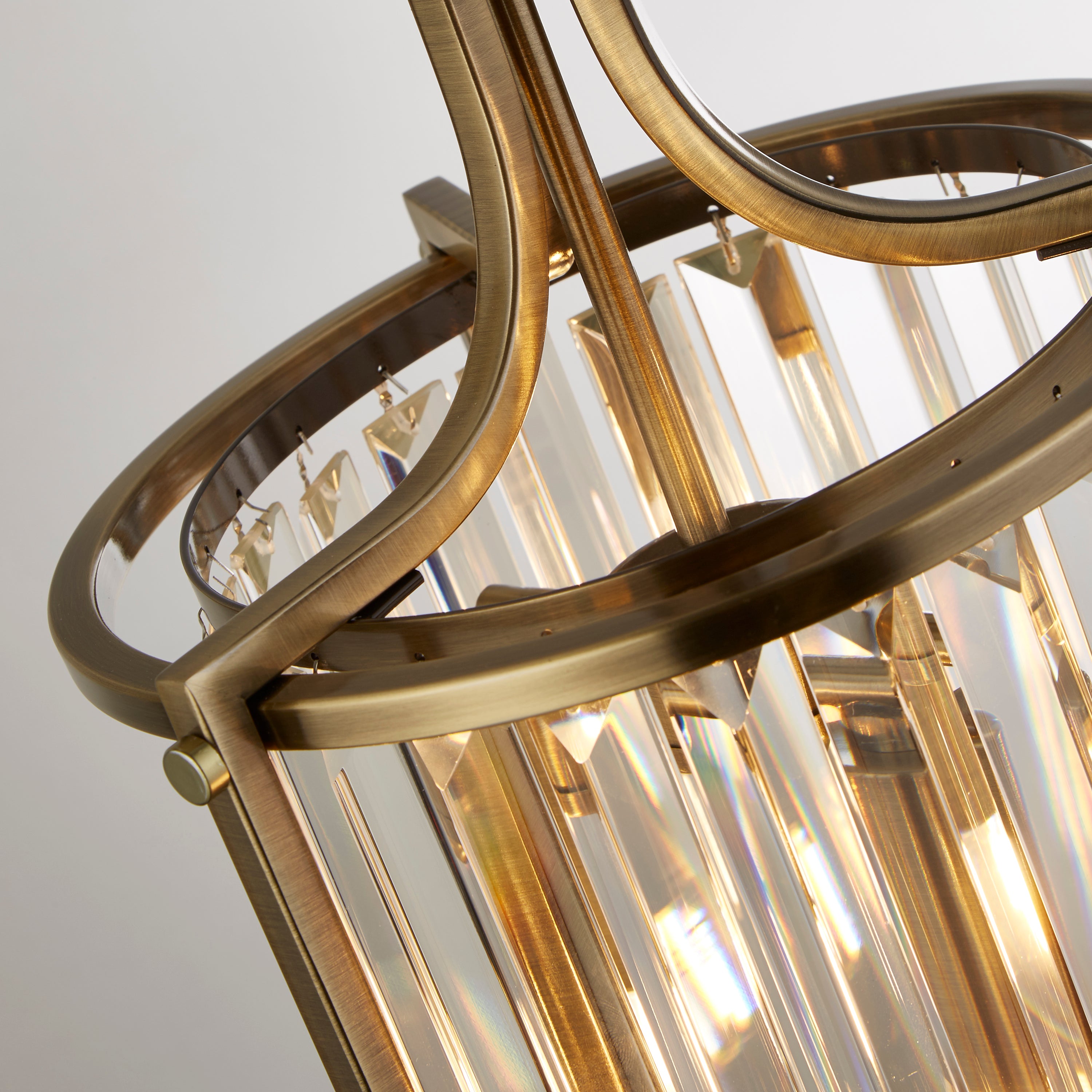Searchlight Villier 2 Light Pendant - Antique Brass & Clear Crystal