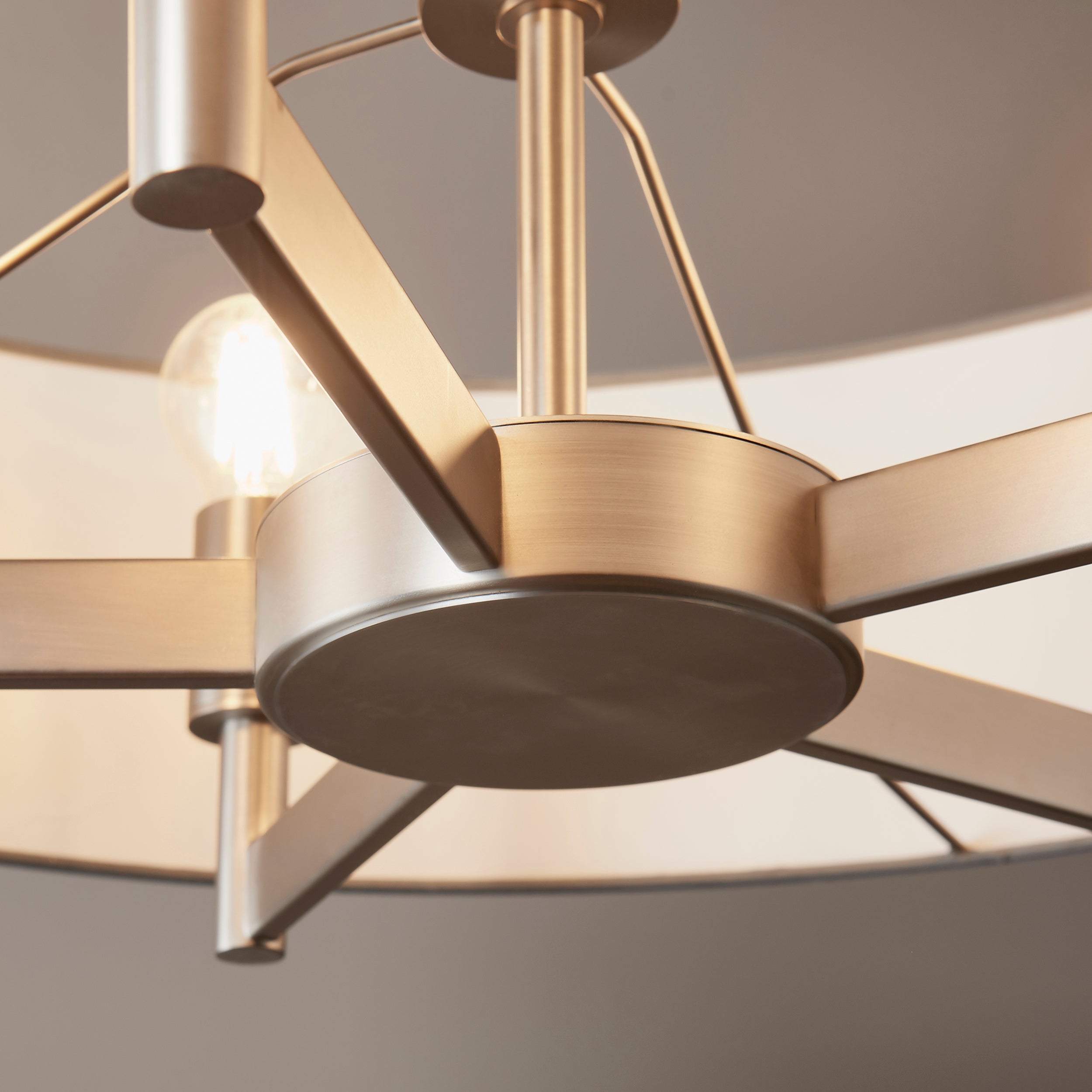 Endon Grande 5 Light Pendant Chandelier - Matt Nickel And Grey Shade - 80cm Diameter
