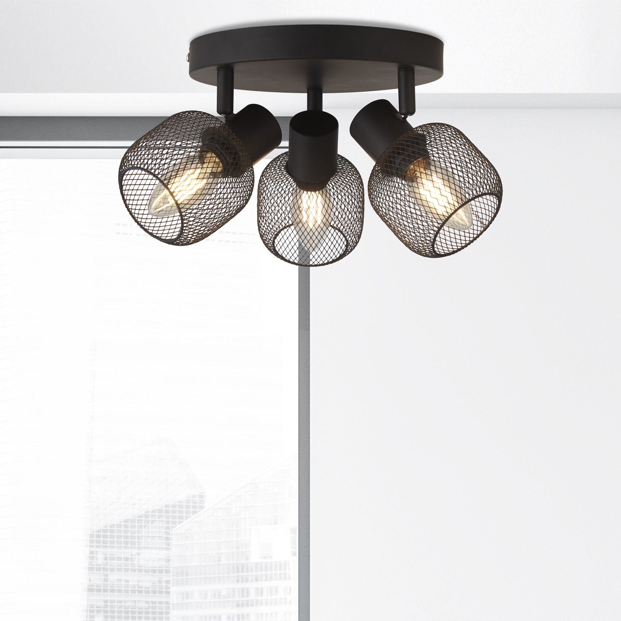 Searchlight McLeod 3 Light Cage Round Spotlight - Black