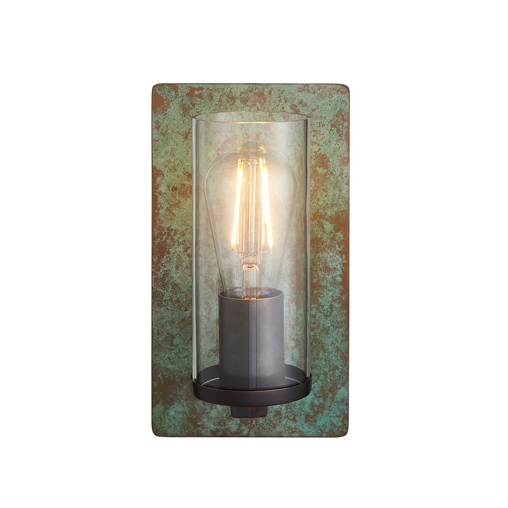 Utopia Swirl Single Wall Light - Verdigris Bronze Plate & Clear Glass