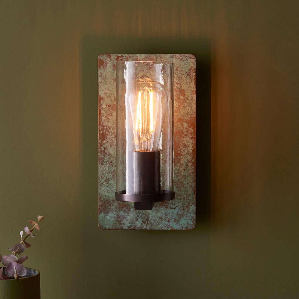 Utopia Swirl Single Wall Light - Verdigris Bronze Plate & Clear Glass