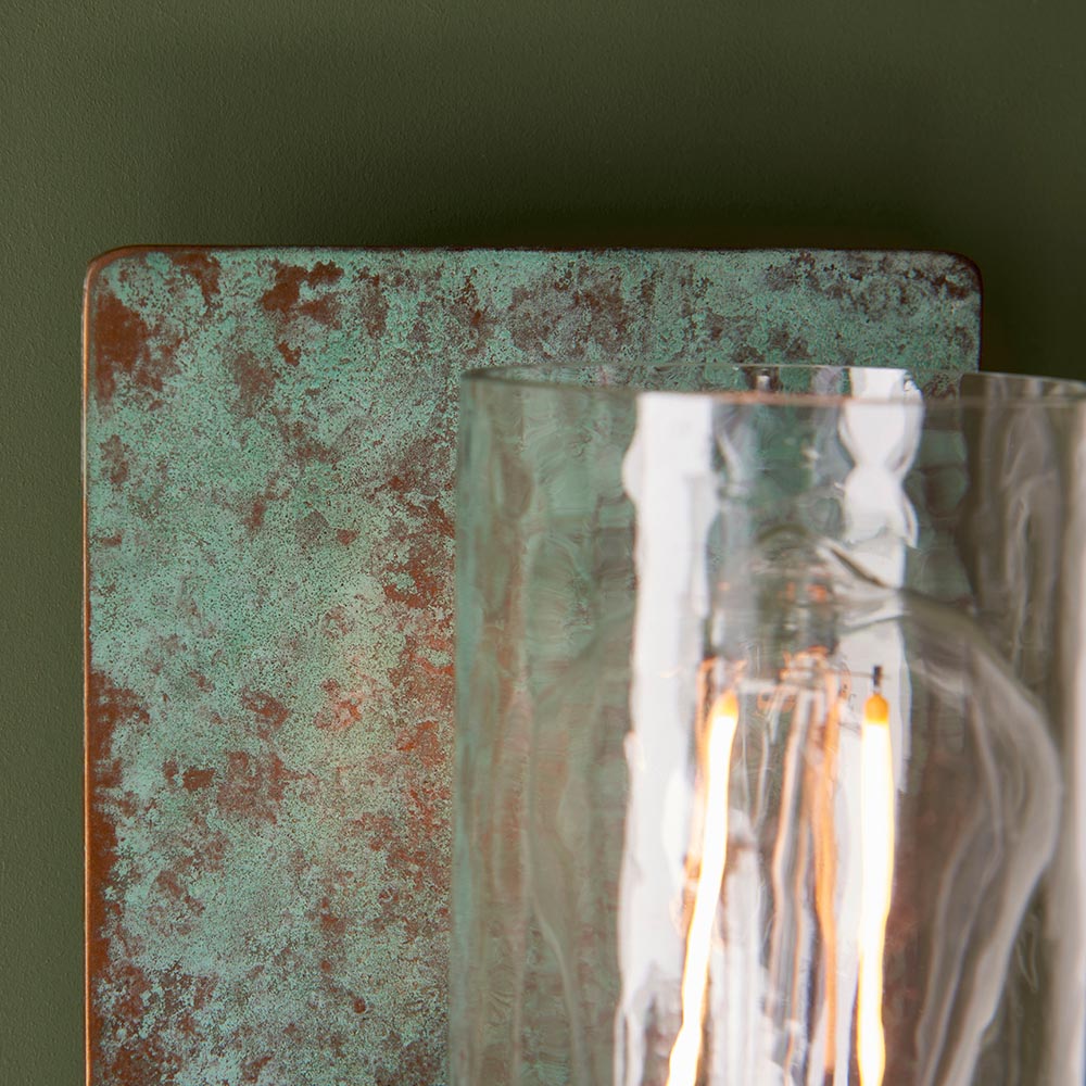 Utopia Swirl Single Wall Light - Verdigris Bronze Plate & Clear Glass