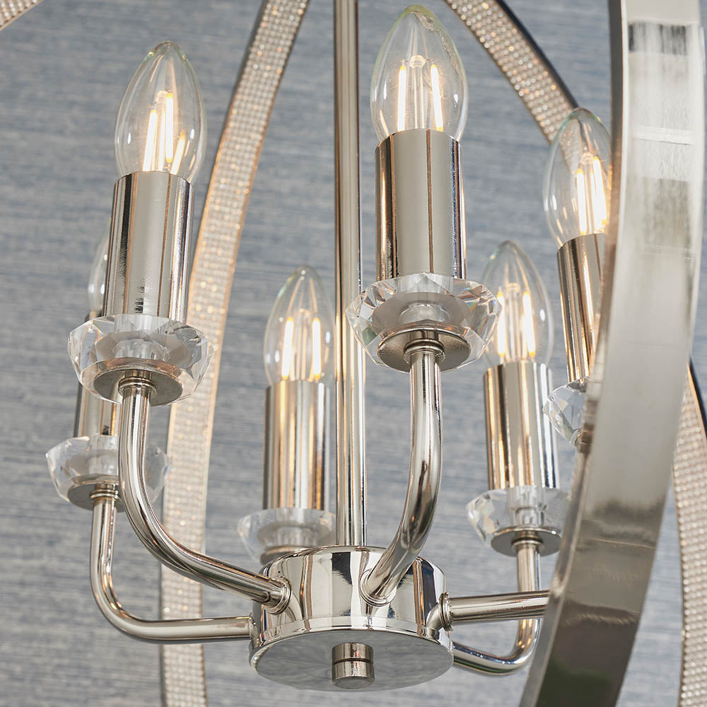 Endon Ritz 6 Light Pendant - Bright Nickel Plate & Clear Faceted Acrylic