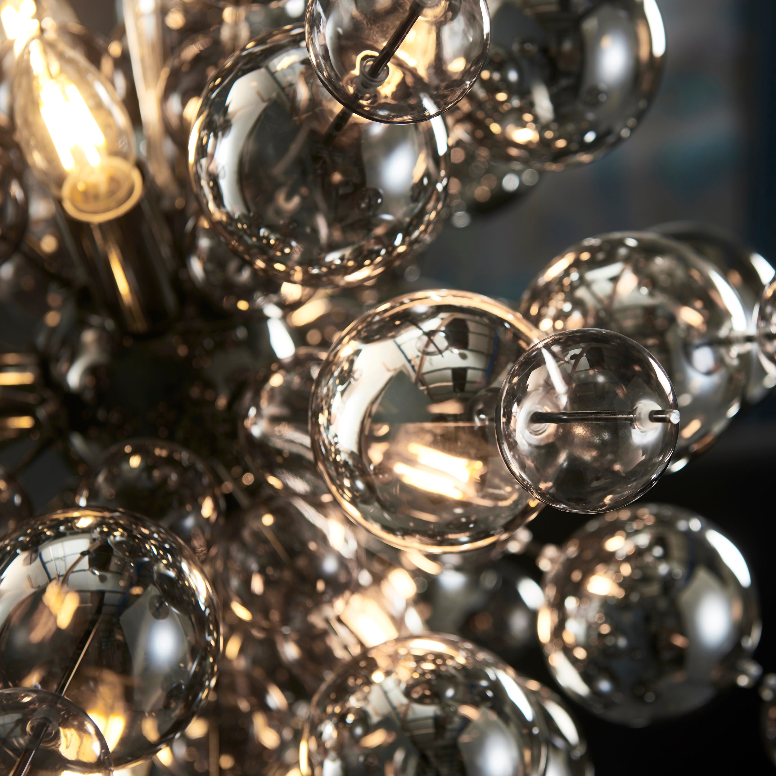 Endon Bubble 9 Light Pendant Chandelier - Black Chrome With Smoked Mirror And Tinted Glass - 63cm Diameter