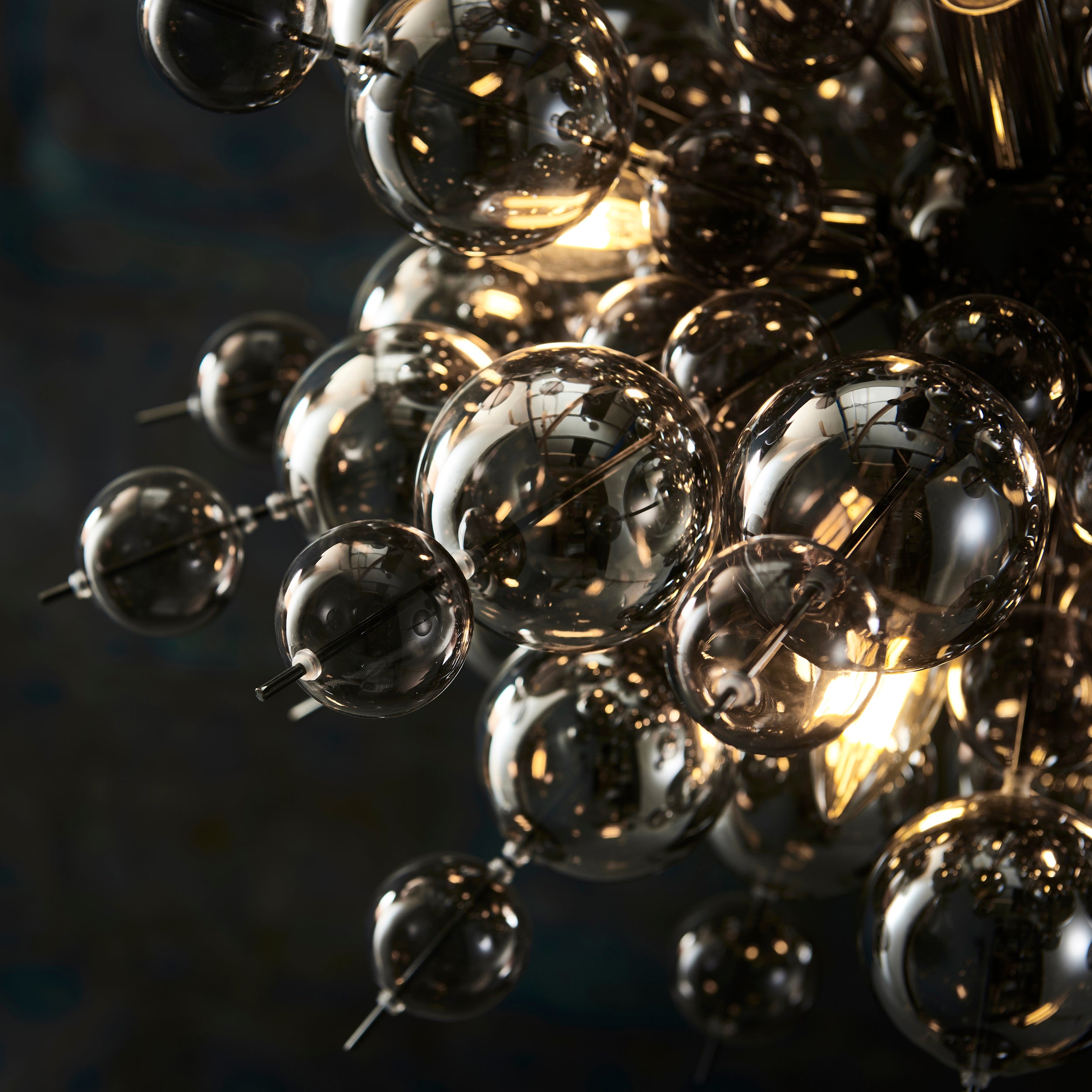 Endon Bubble 9 Light Pendant Chandelier - Black Chrome With Smoked Mirror And Tinted Glass - 63cm Diameter