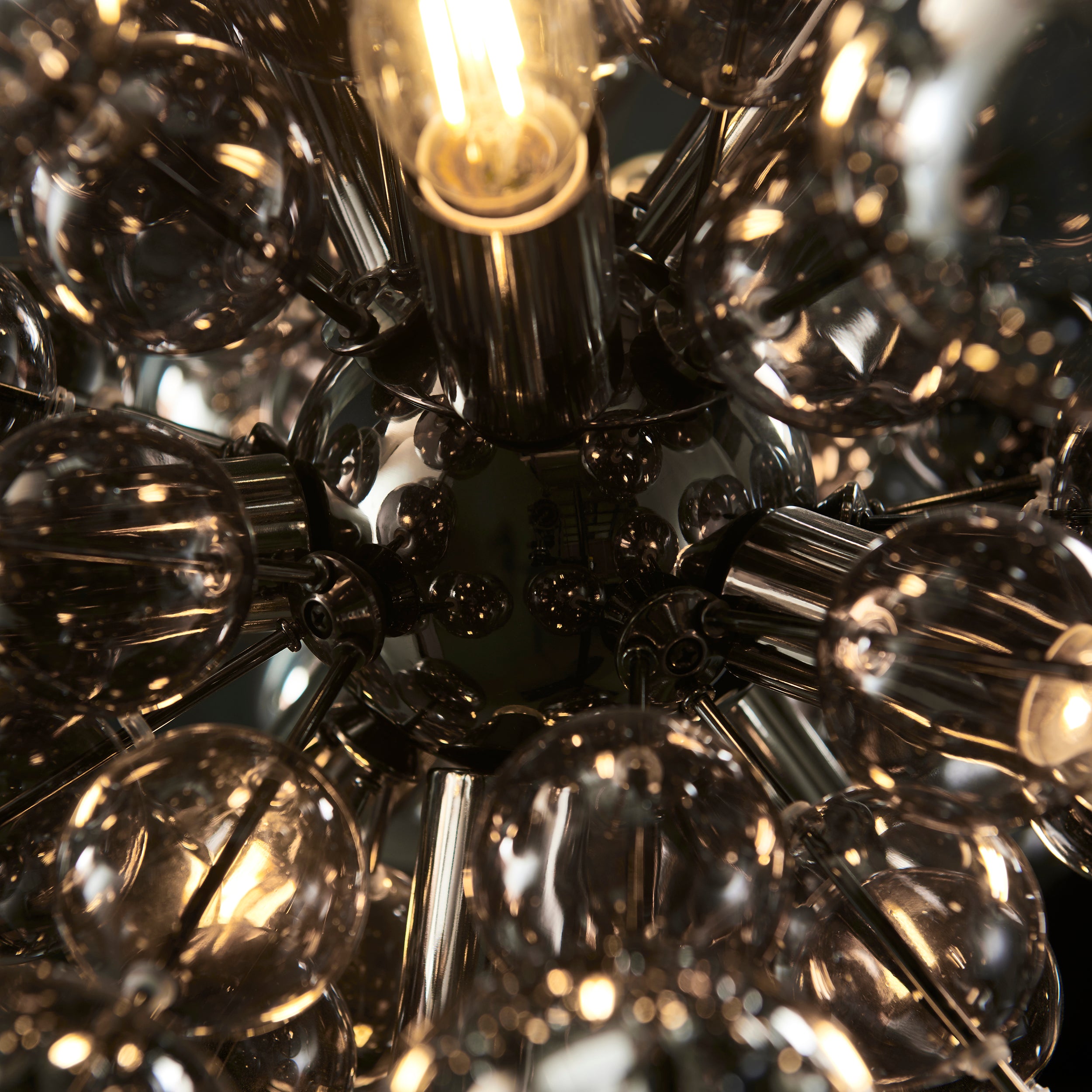 Endon Bubble 9 Light Pendant Chandelier - Black Chrome With Smoked Mirror And Tinted Glass - 63cm Diameter