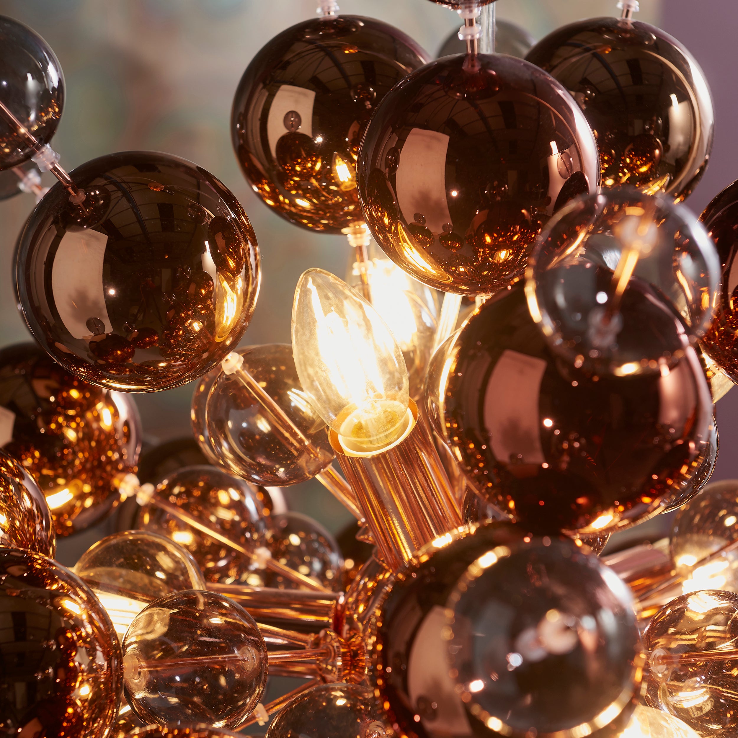 Endon Bubble 9 Light Pendant Chandelier - Copper With Copper Mirror And Tinted Glass - 63cm Diameter