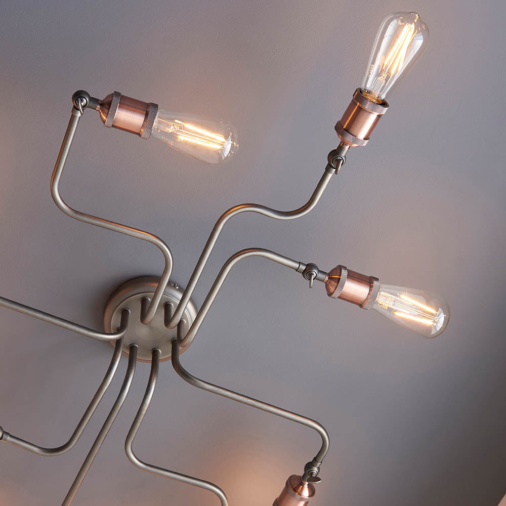 Endon Hal 8 Light Semi Flush Fitting - Aged Copper & Aged Pewter Plate