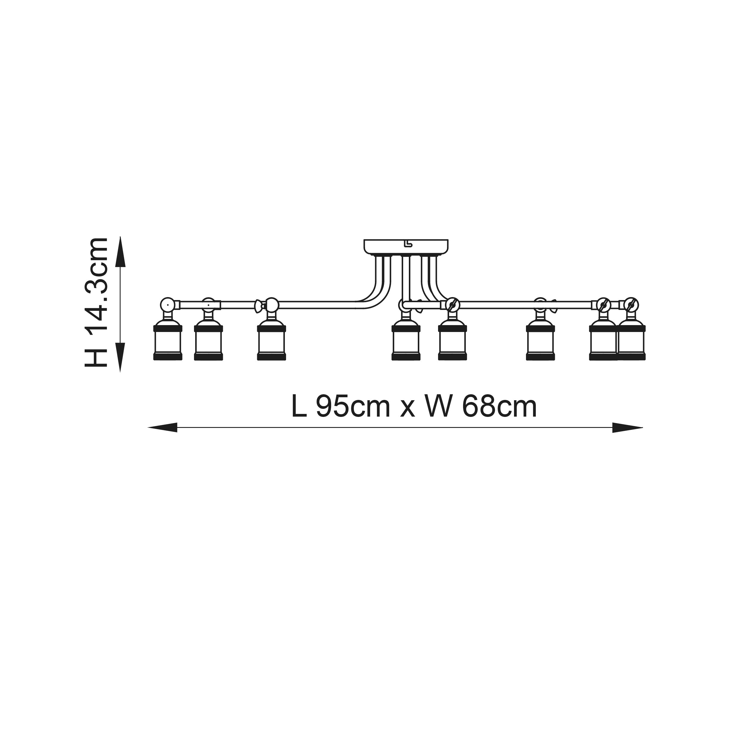 Endon Hal 8 Light Semi Flush Fitting - Aged Copper & Aged Pewter Plate