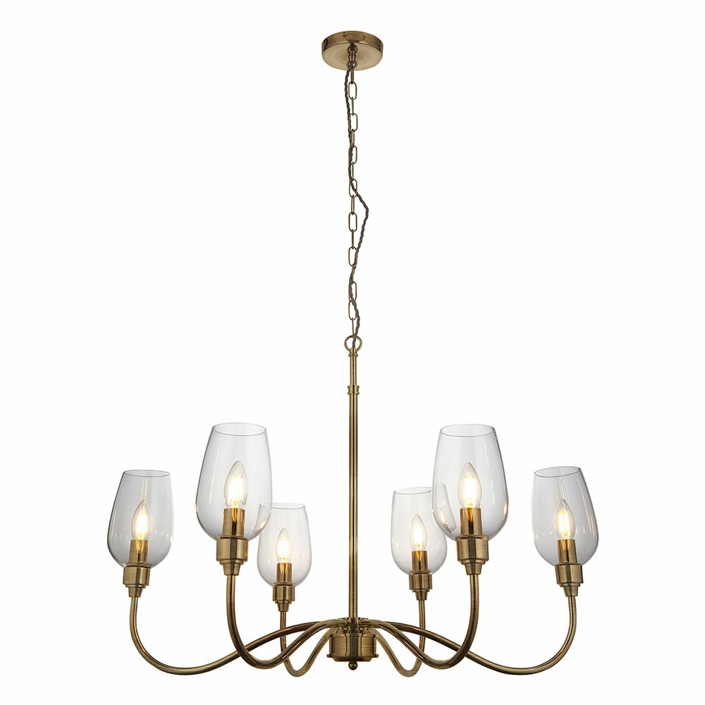 Utopia Walton 6 Light Pendant - Antique Brass Plate & Clear Glass
