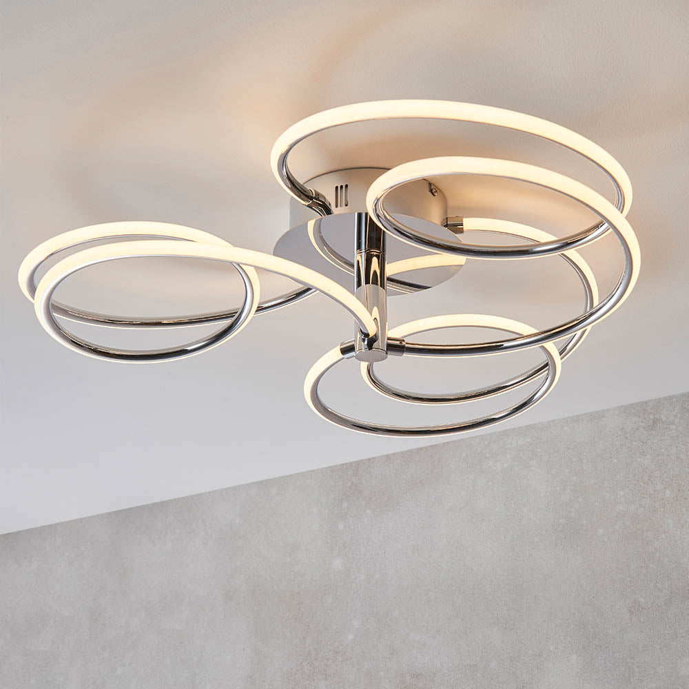 Endon Eterne 3 Light Semi Flush Fitting  - Chrome Plate & White Silicone
