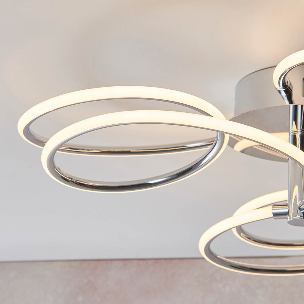 Endon Eterne 3 Light Semi Flush Fitting  - Chrome Plate & White Silicone