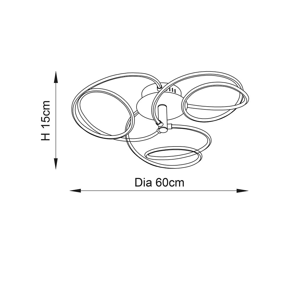 Endon Eterne 3 Light Semi Flush Fitting  - Chrome Plate & White Silicone