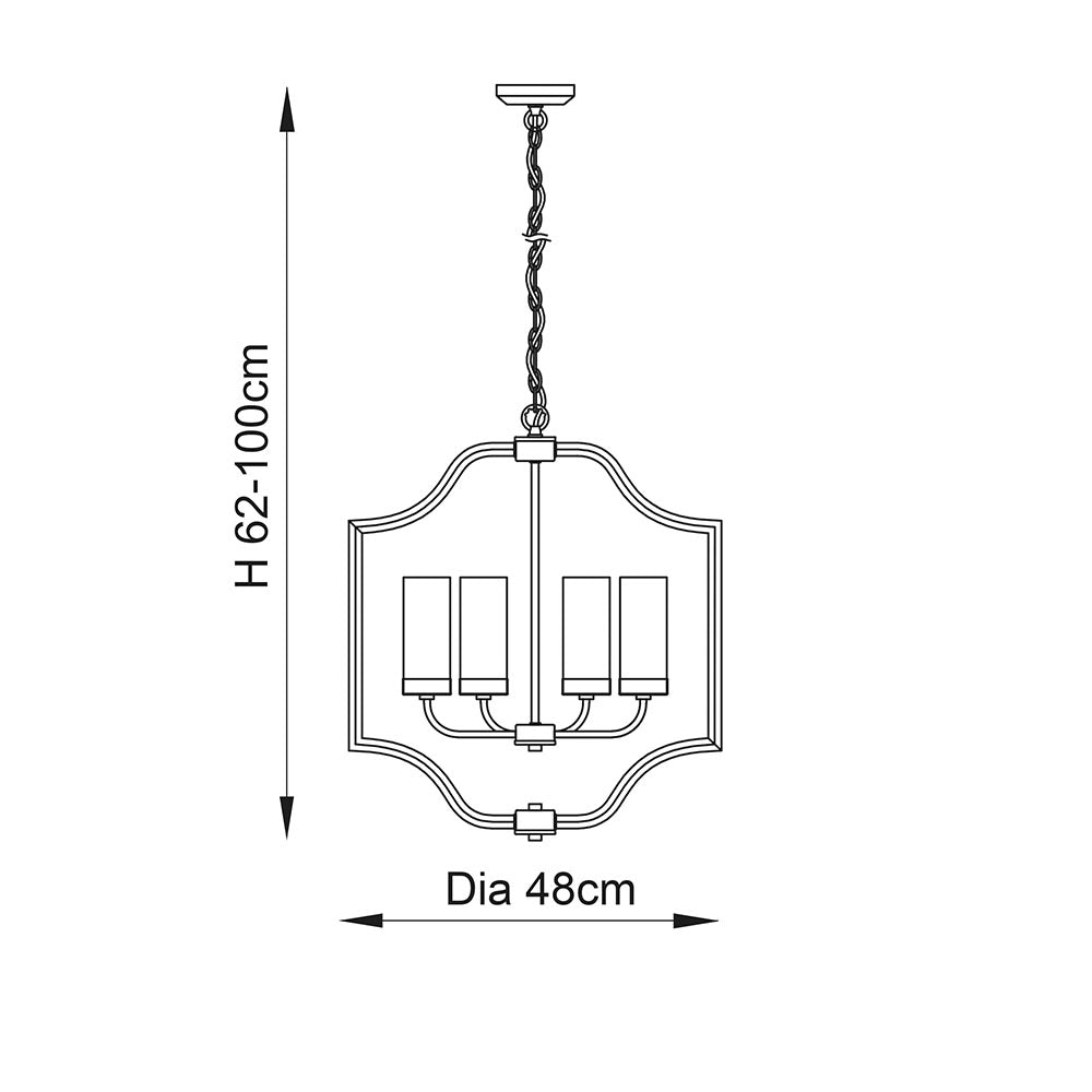 Endon Edrea 4 Light Pendant - Satin Brass Plate & Frosted Glass
