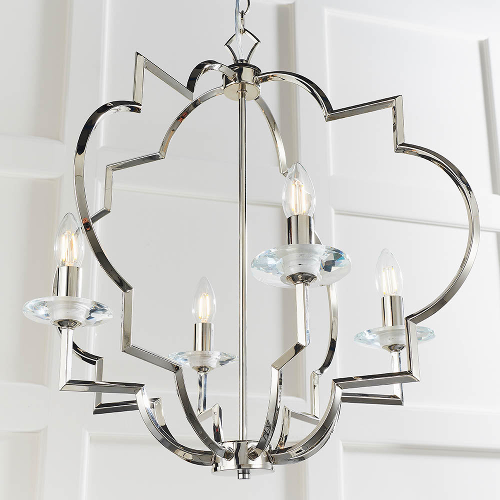 Endon Garland 4 Light Pendant - Polished Nickel Plate & Clear Crystal