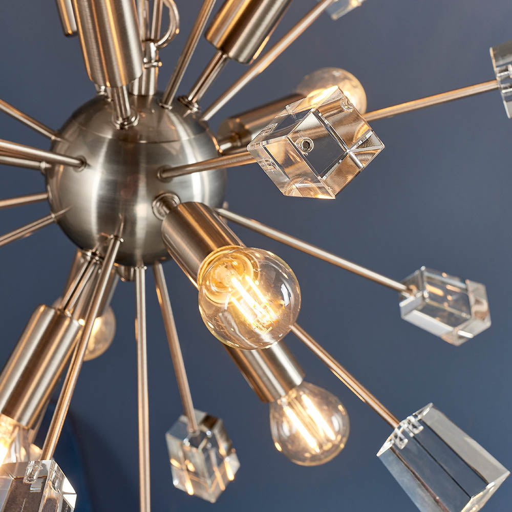 Endon Miro 9 Light Pendant - Satin Nickel Plate & Clear Crystal