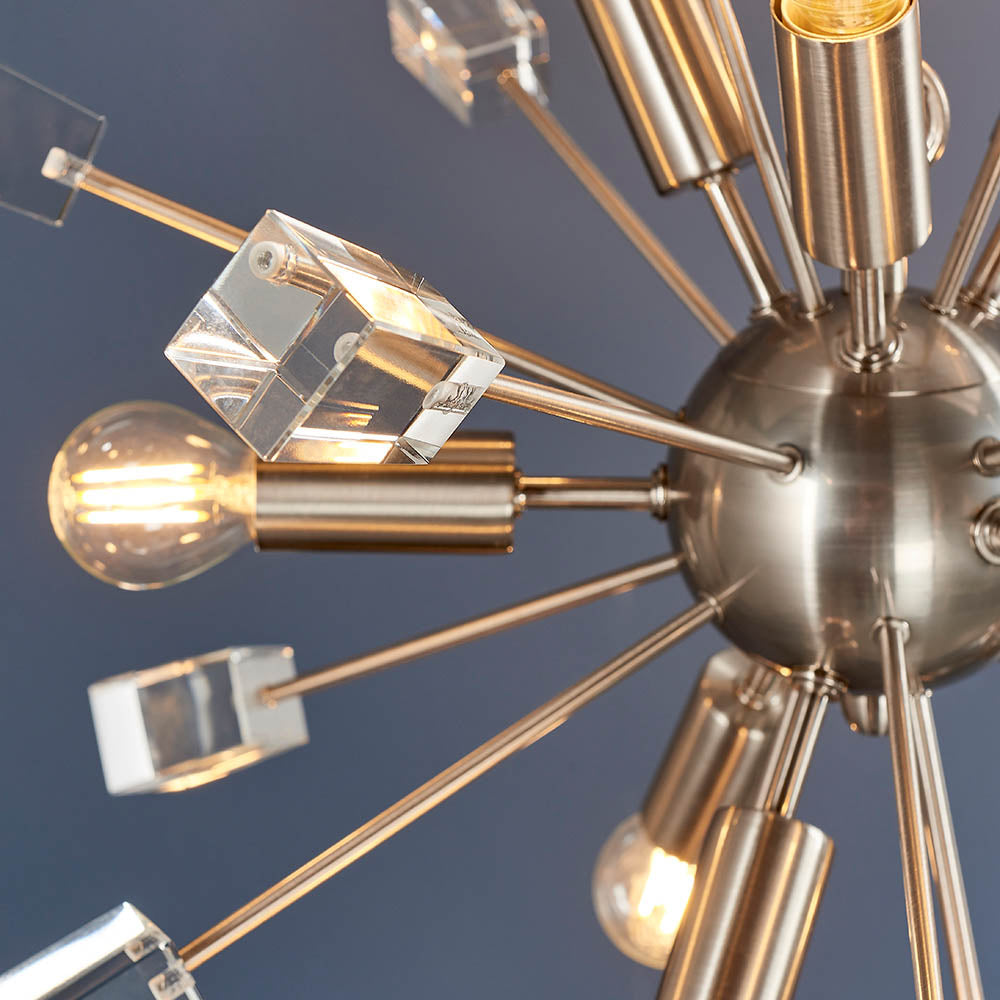 Endon Miro 9 Light Pendant - Satin Nickel Plate & Clear Crystal