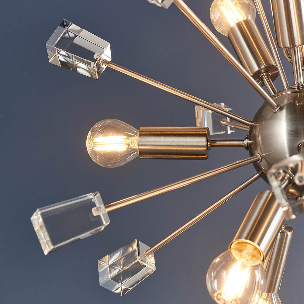 Endon Miro 9 Light Pendant - Satin Nickel Plate & Clear Crystal