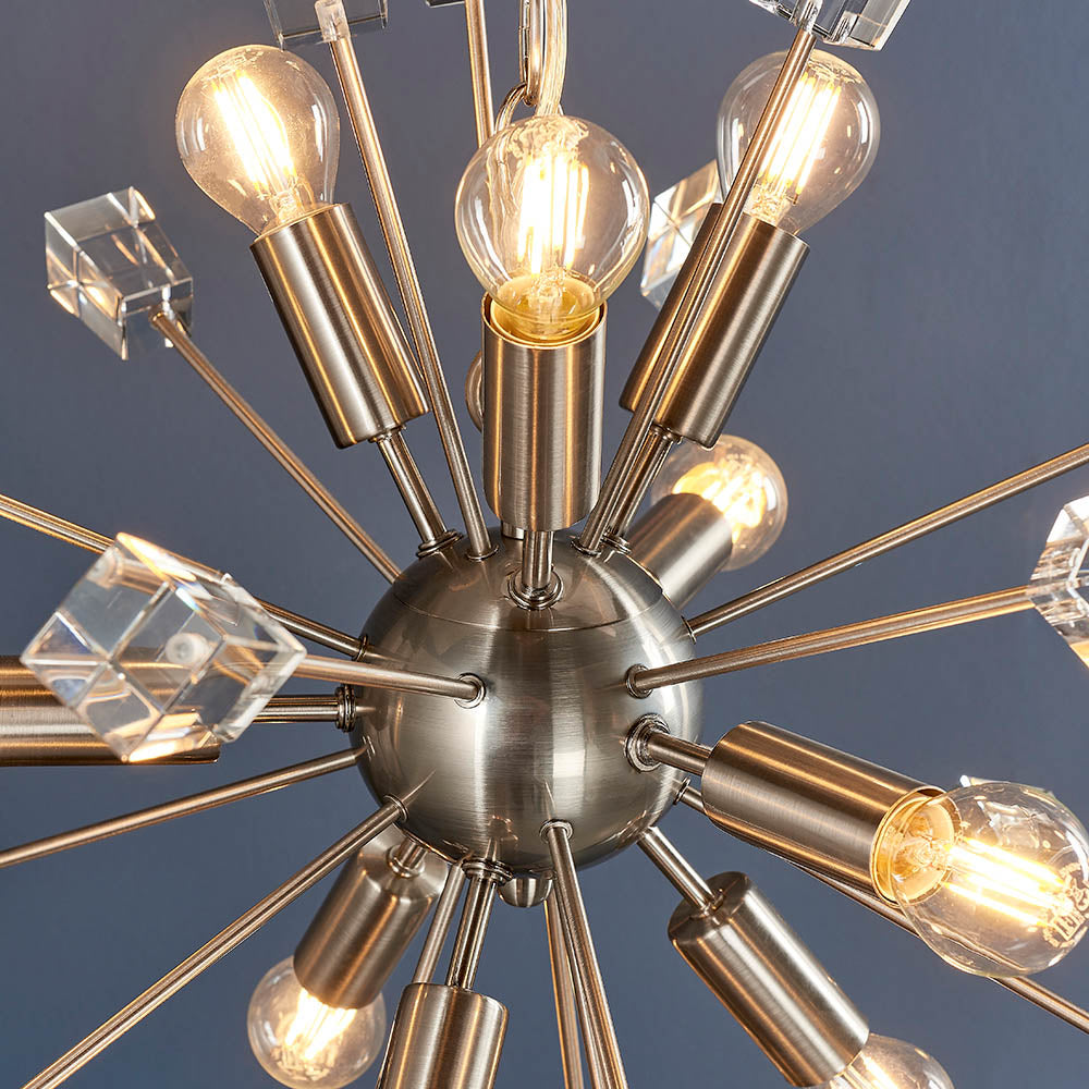 Endon Miro 9 Light Pendant - Satin Nickel Plate & Clear Crystal