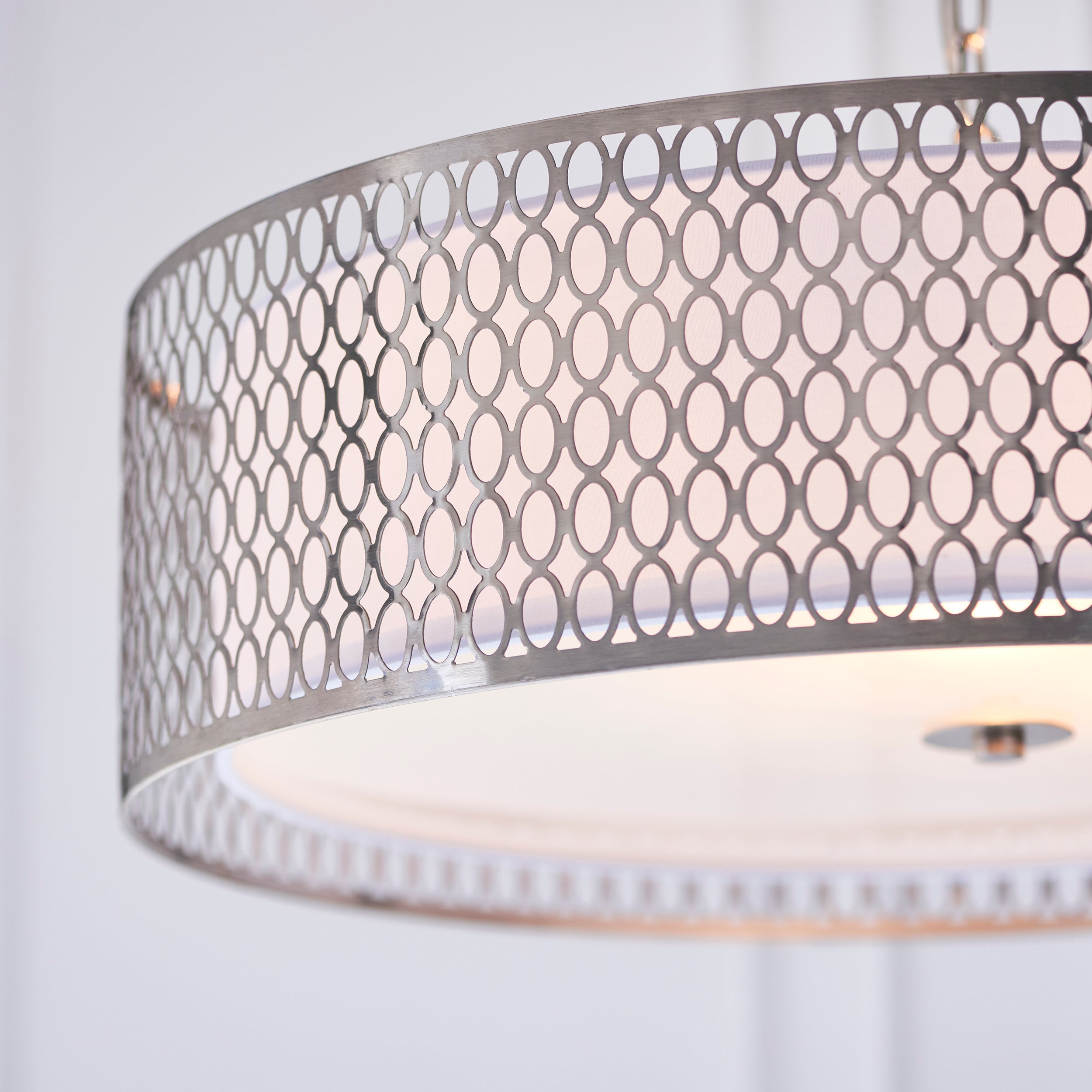 Endon Cordero 3 Light Pendant - Satin Nickel Plate & White Fabric