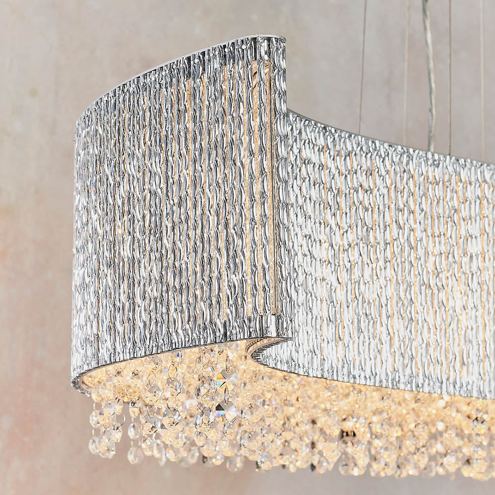 Endon Galina Linear 8 Light Pendant - Chrome Plate & Clear Crystal