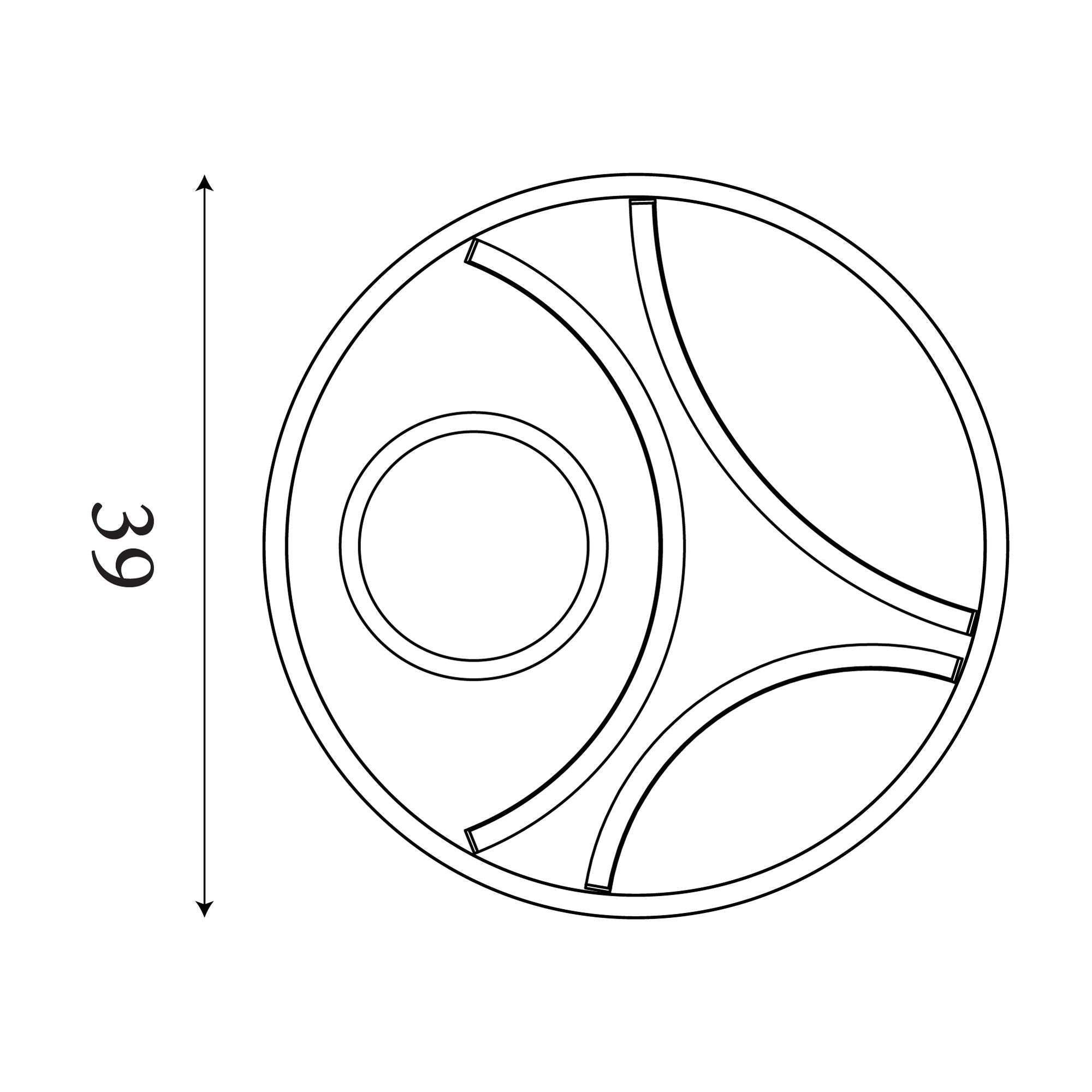 Technical line drawing of the Zendisc LED flush light showing a diameter of 39cm and the three arm pattern