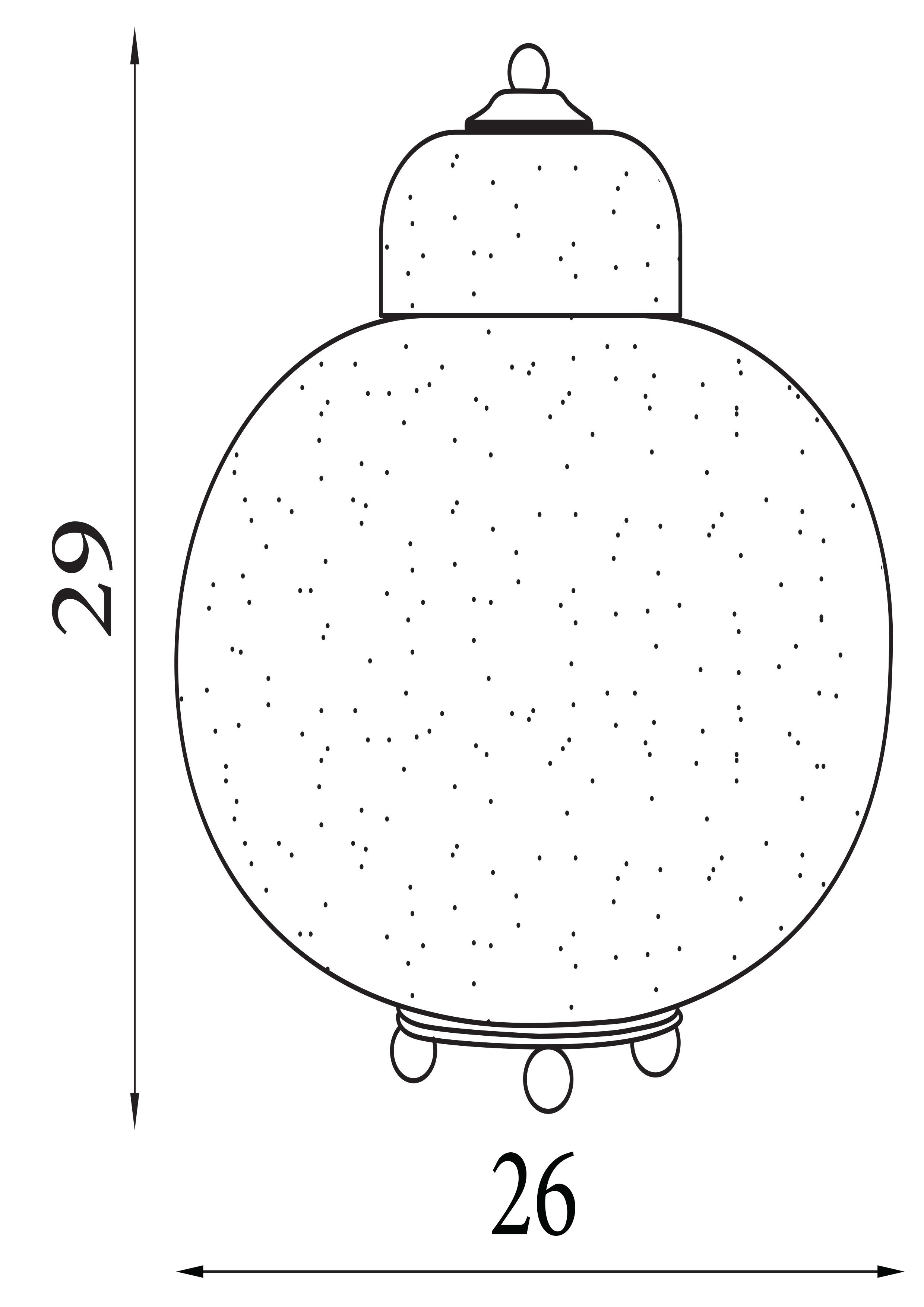 Technical line drawing of the Fretwork table lamp showing height 29cm and width 26cm