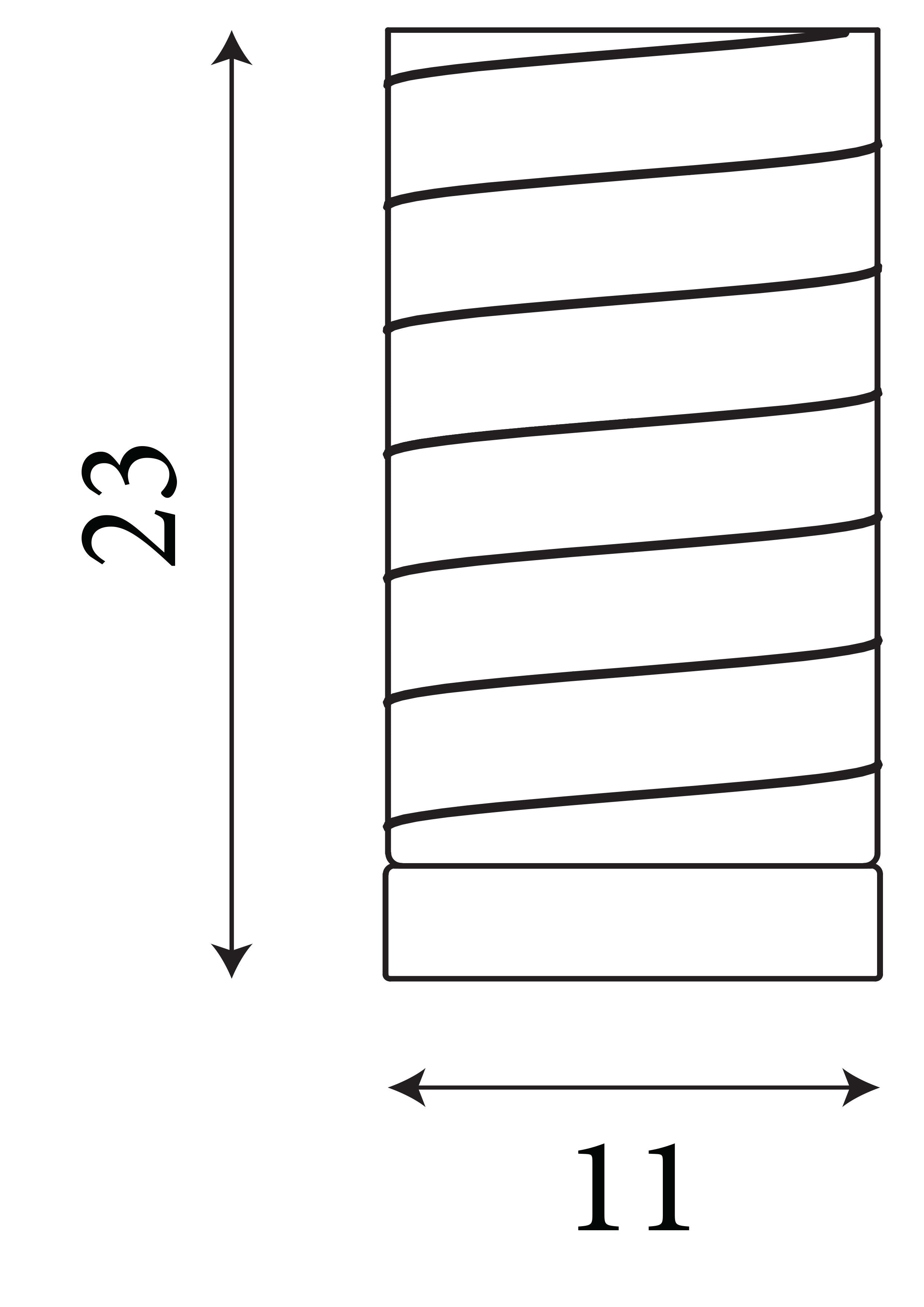 Technical line drawing of the Broughton table lamp showing height 23cm and width 11cm