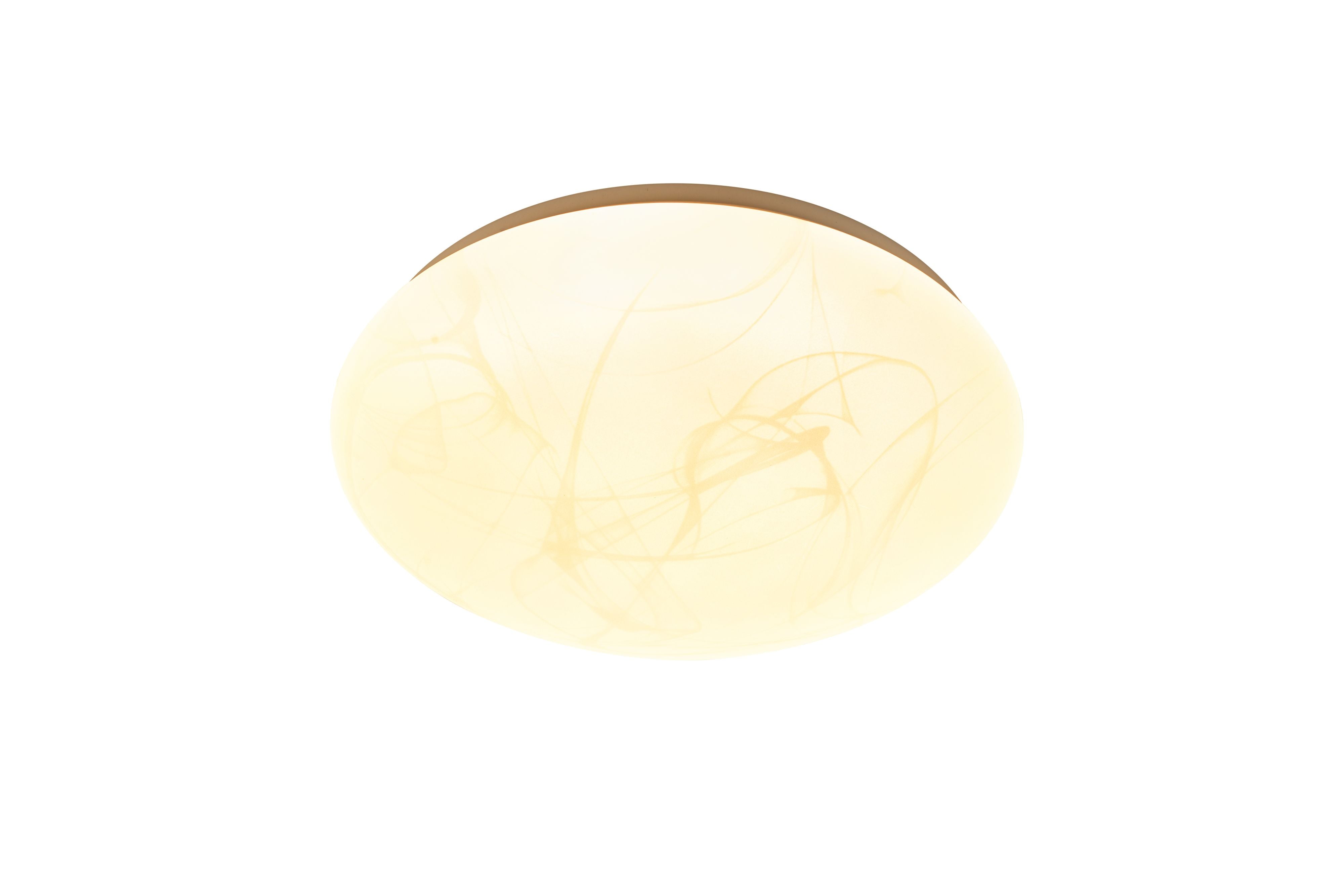 Searchlight Maya LED flush ceiling light in white acrylic, 30cm dome lit warm and showing soft marbled swirl detailing