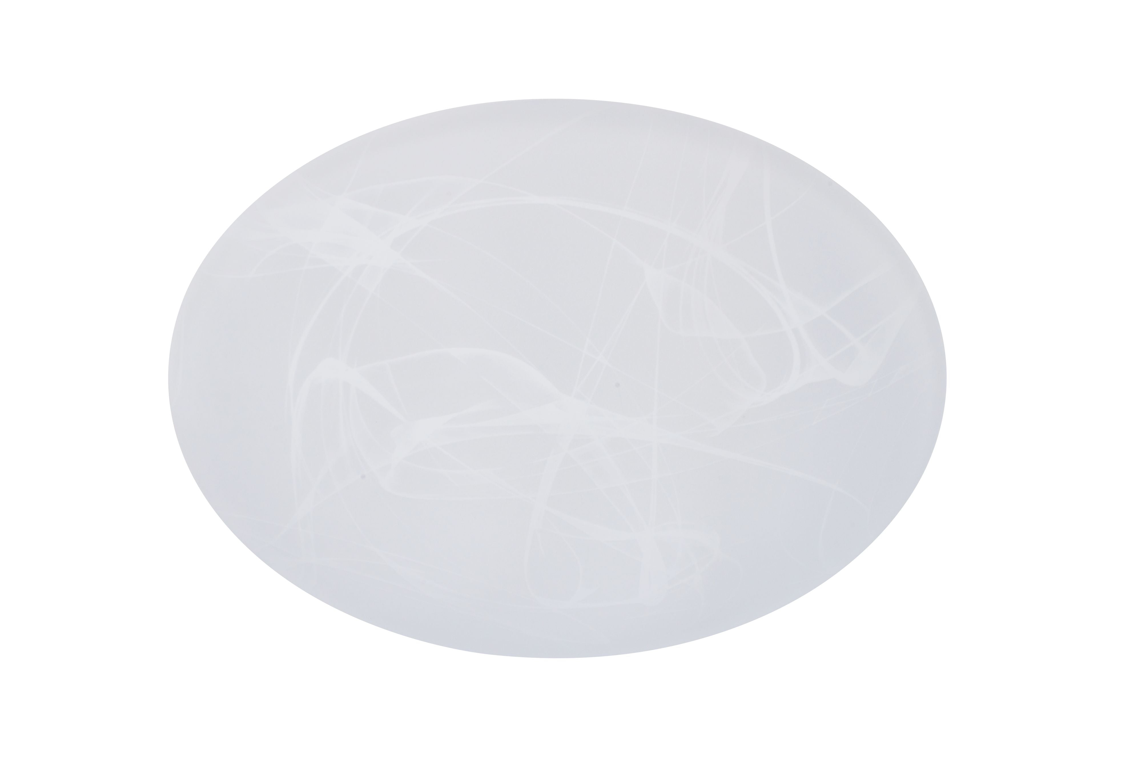 Searchlight Maya LED flush ceiling light in white acrylic, 40cm dome shown in cooler light against a white background