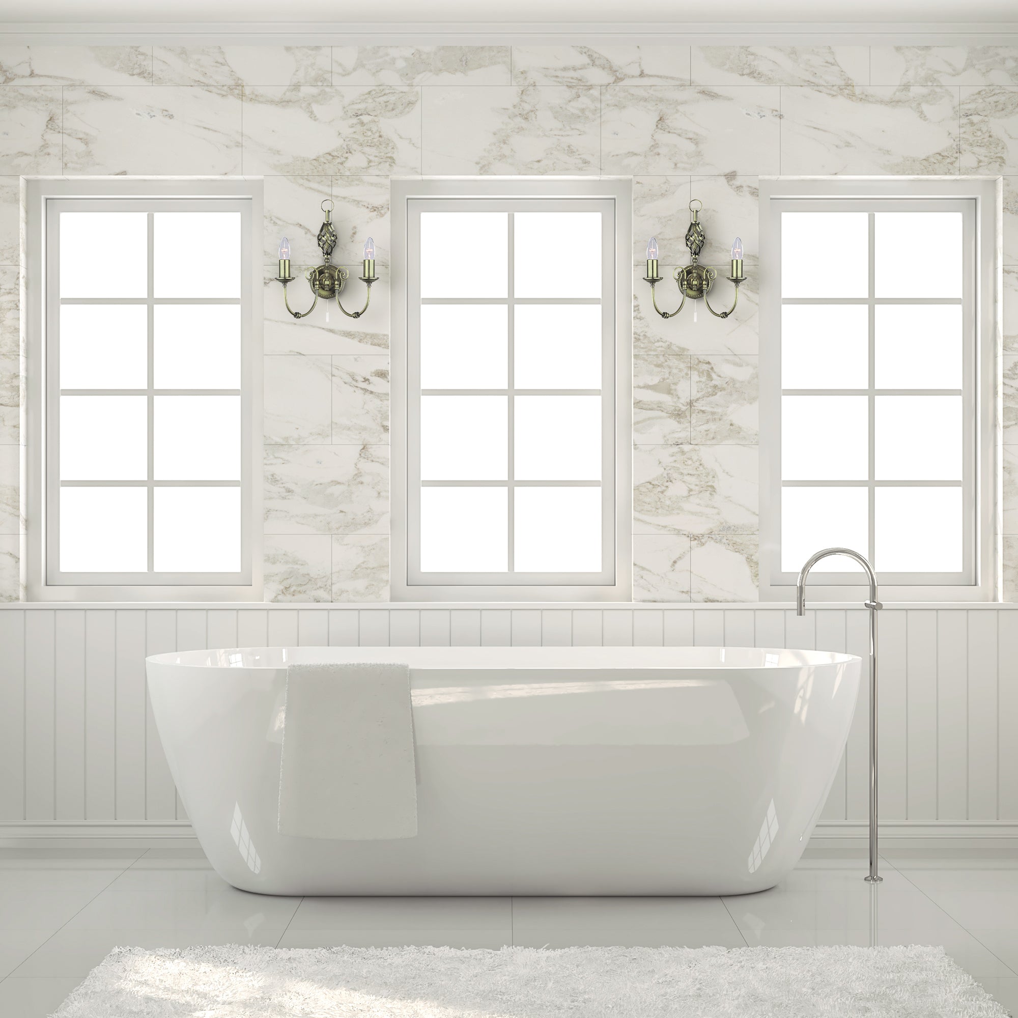 Searchlight Zara 2 Light Wall Light - Antique Brass