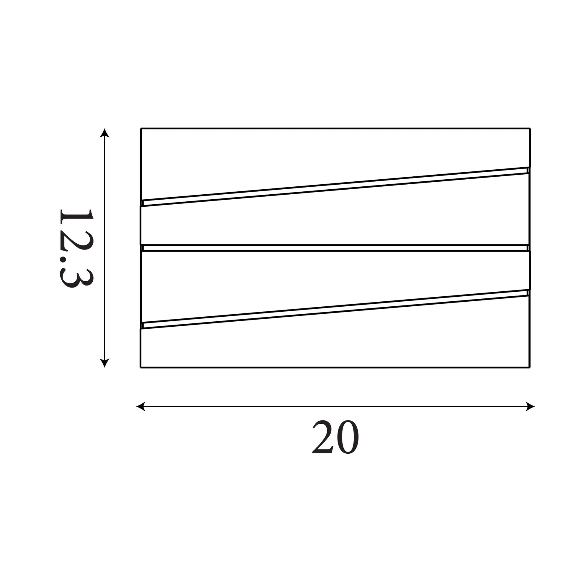 Technical line drawing of the Section wall light showing dimensions of 12.3cm high and 20cm wide