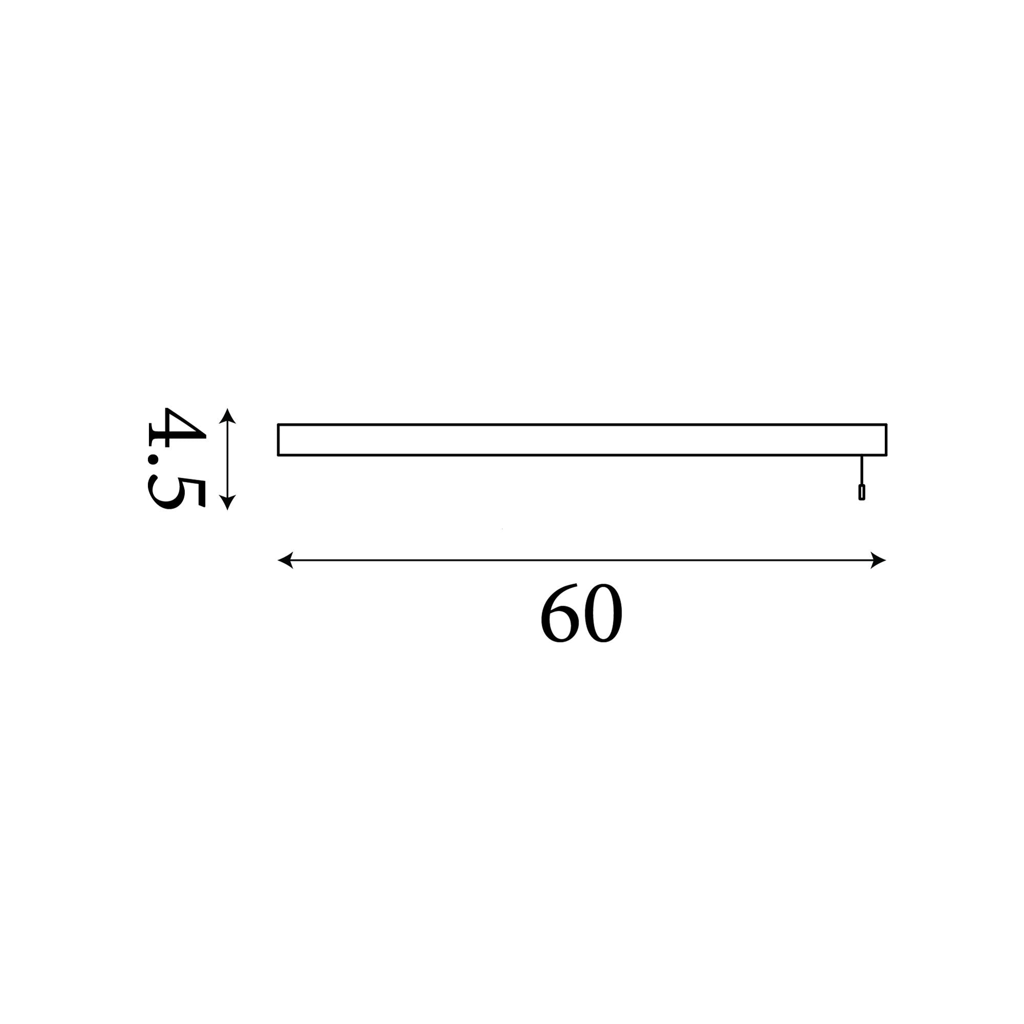 Line drawing of the Searchlight Venti LED wall light showing dimensions of 4.5cm in height and 60cm in width