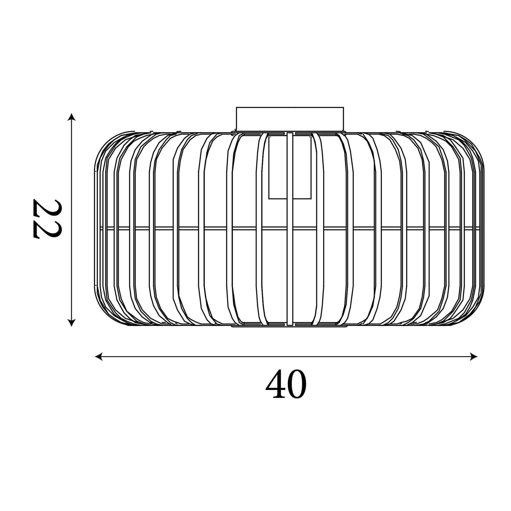 Technical drawing of the Searchlight Crib flush ceiling light showing 22cm height and 40cm diameter