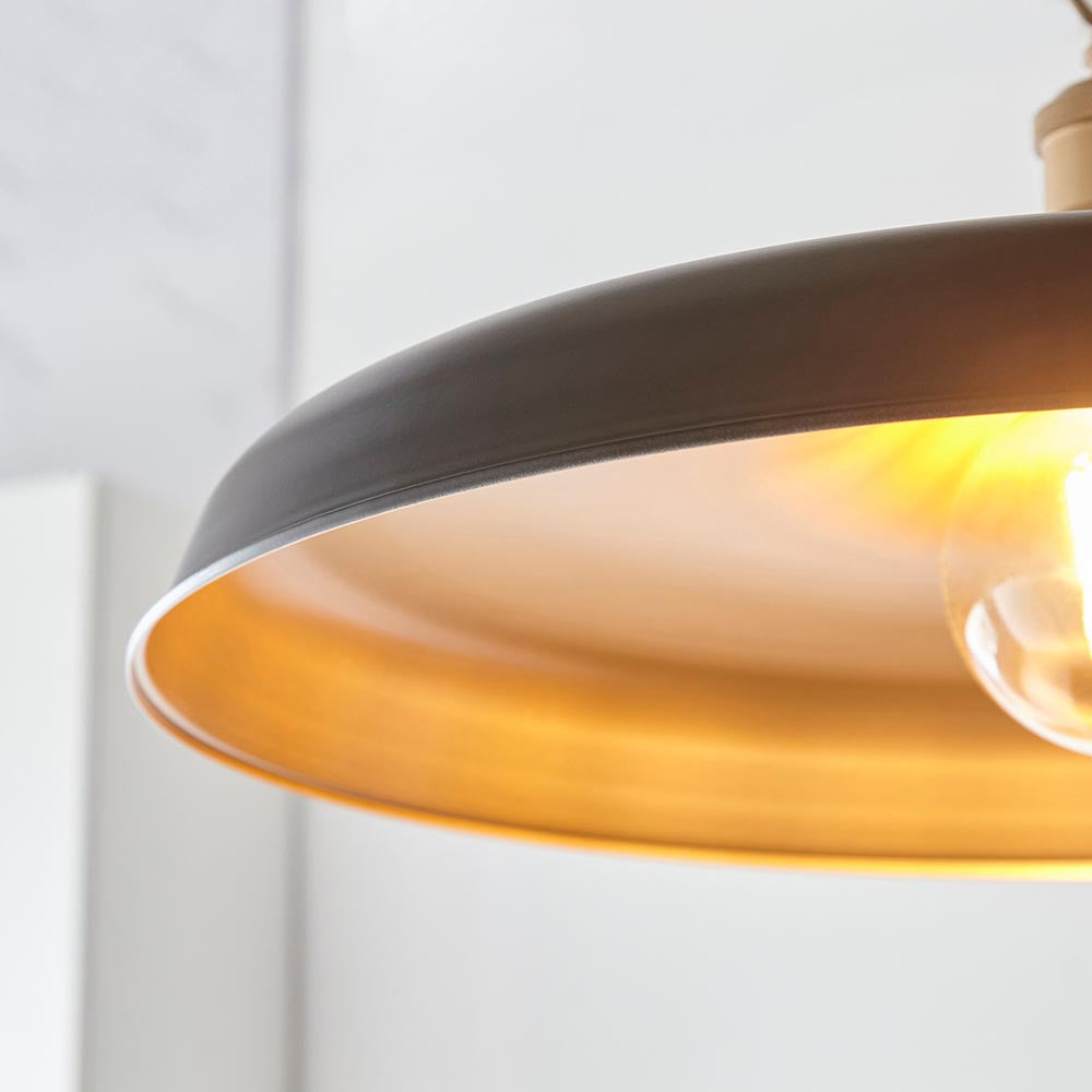 Utopia Vogue Mid Century Single Pendant Light - Matt Black & Satin Gold