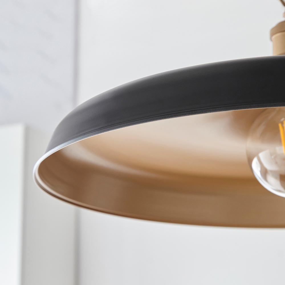 Utopia Vogue Mid Century Single Pendant Light - Matt Black & Satin Gold