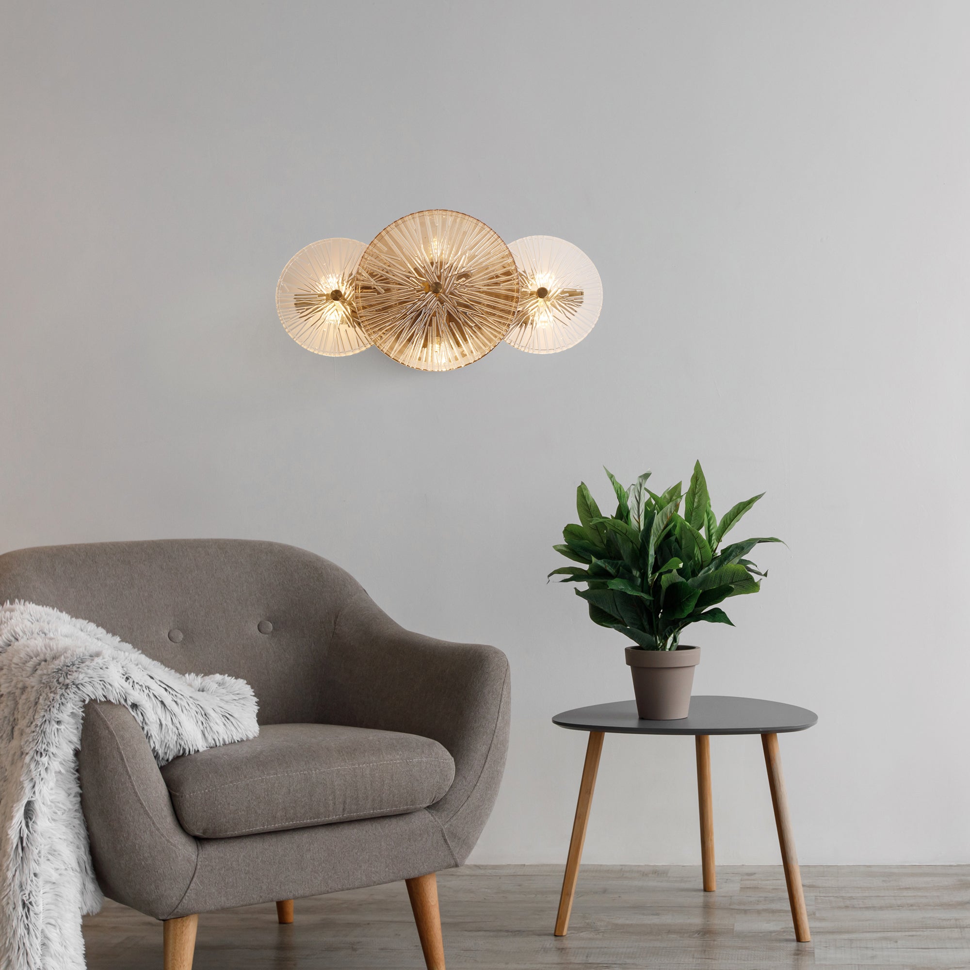 Searchlight Woodbine 6 Light Wall/Flush - Bronze, Clear & Amber Glass