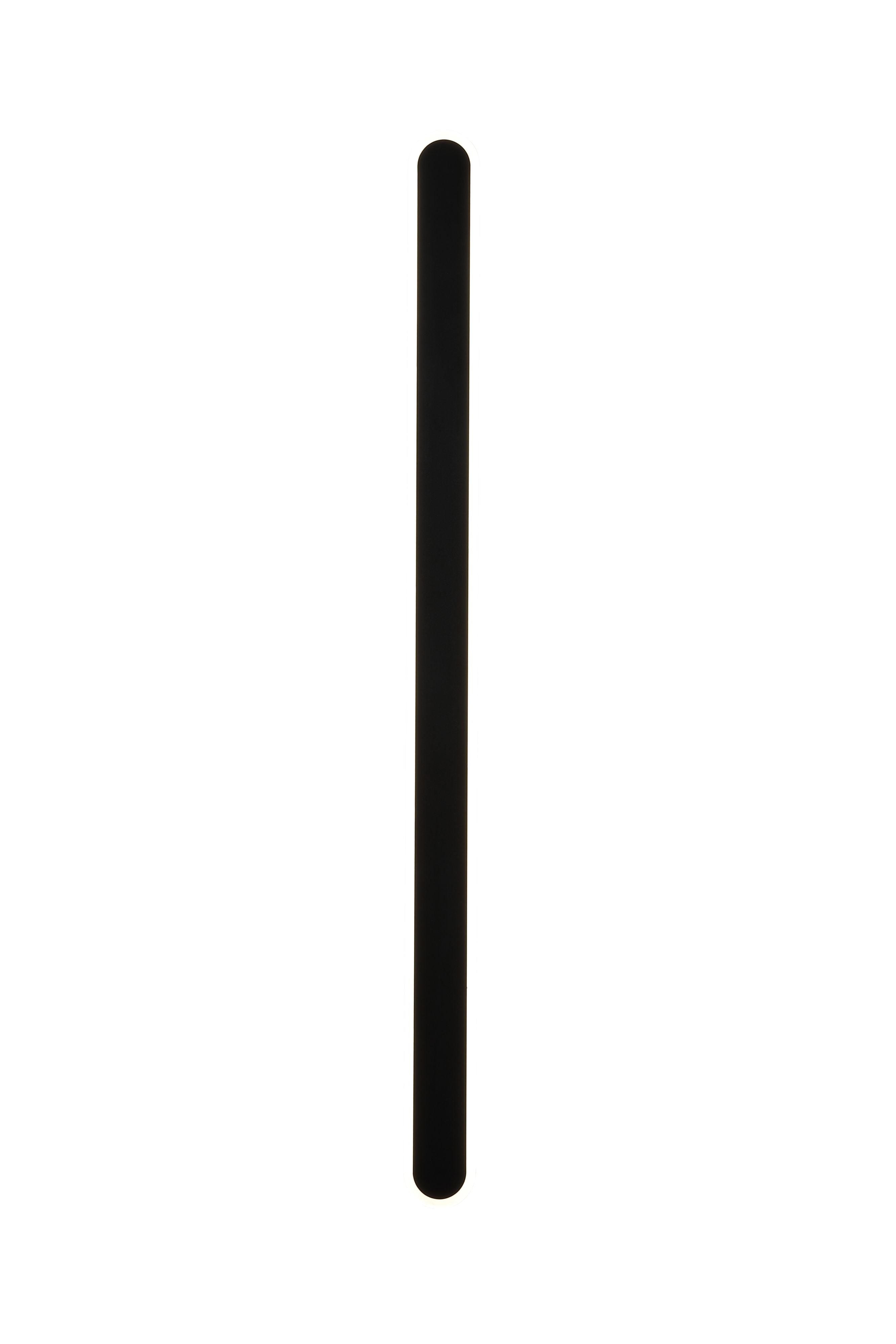 Searchlight Bordo 1200mm black LED outdoor wall light, illuminated, straight on studio shot showing the rounded oval profile