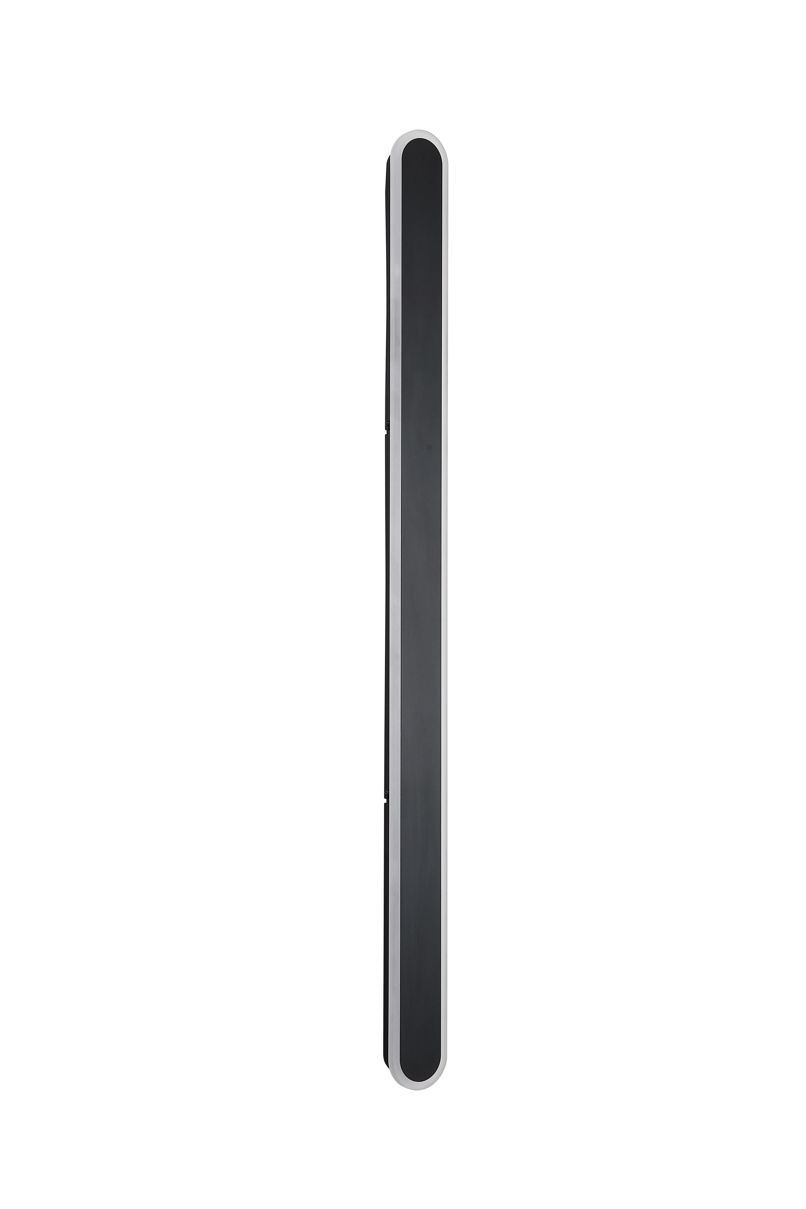 Angled studio shot of the Bordo 1200mm wall light, unlit, showing the side profile depth and slide switch
