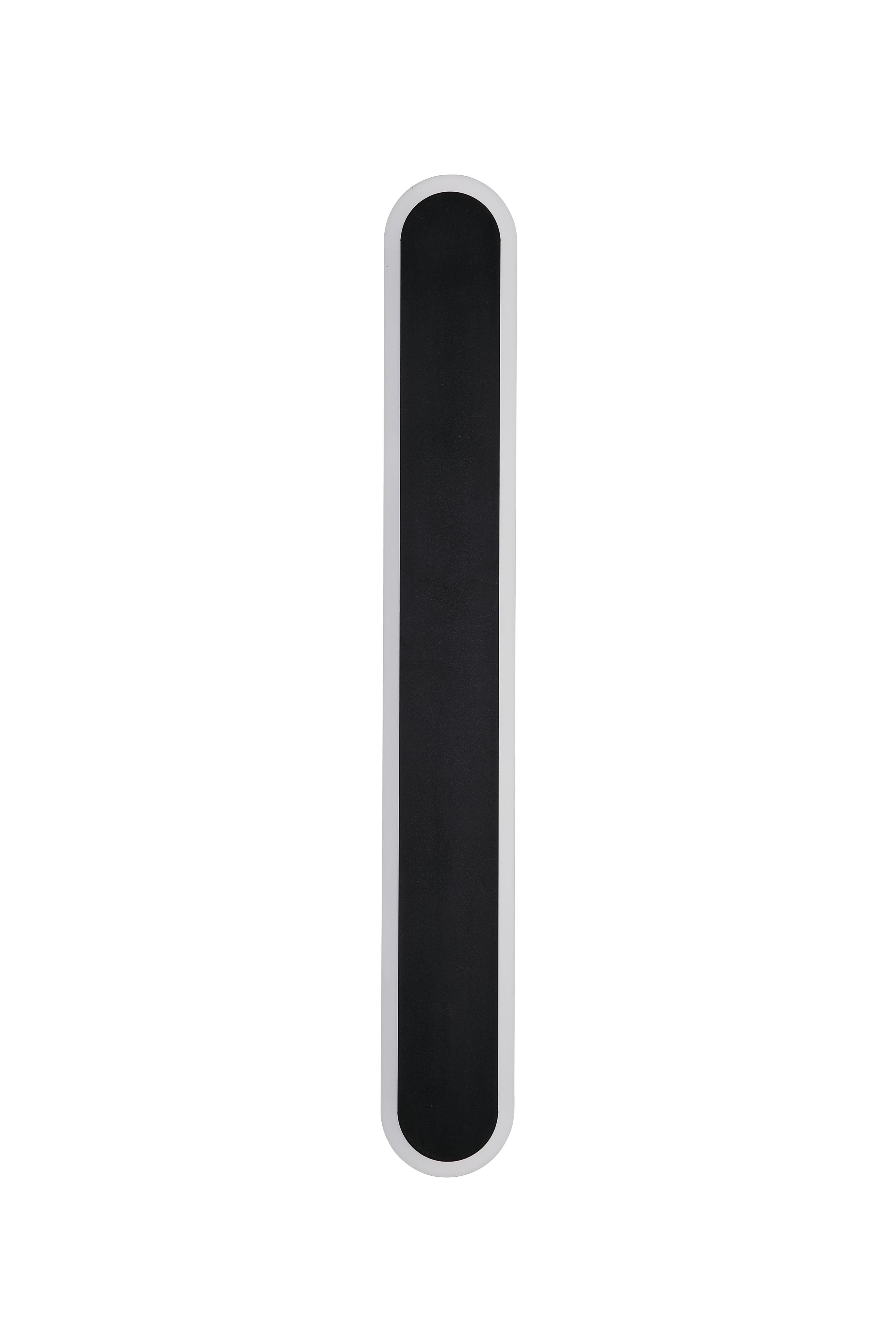 Searchlight Bordo 600mm black LED outdoor wall light, unlit, studio shot showing the sand black finish and frosted acrylic diffuser