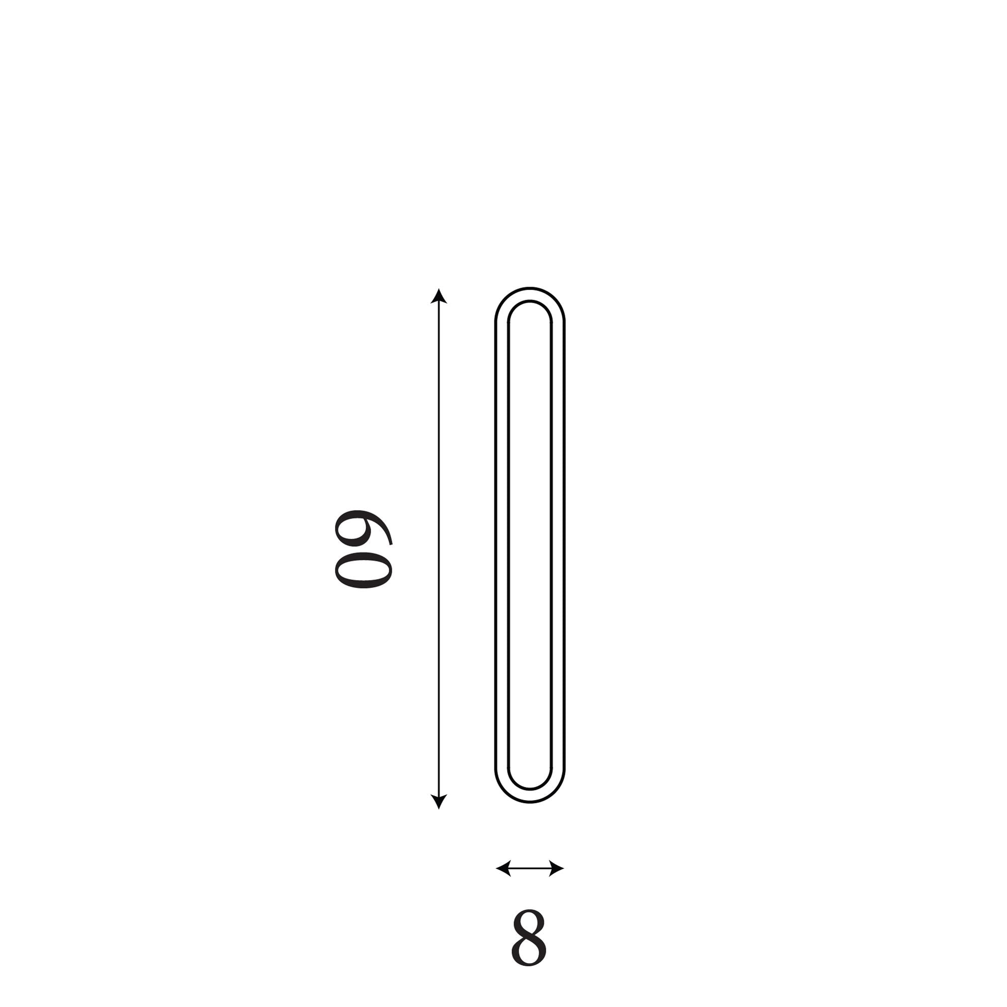 Line drawing showing the dimensions of the Bordo 600mm wall light, 60cm high by 8cm wide