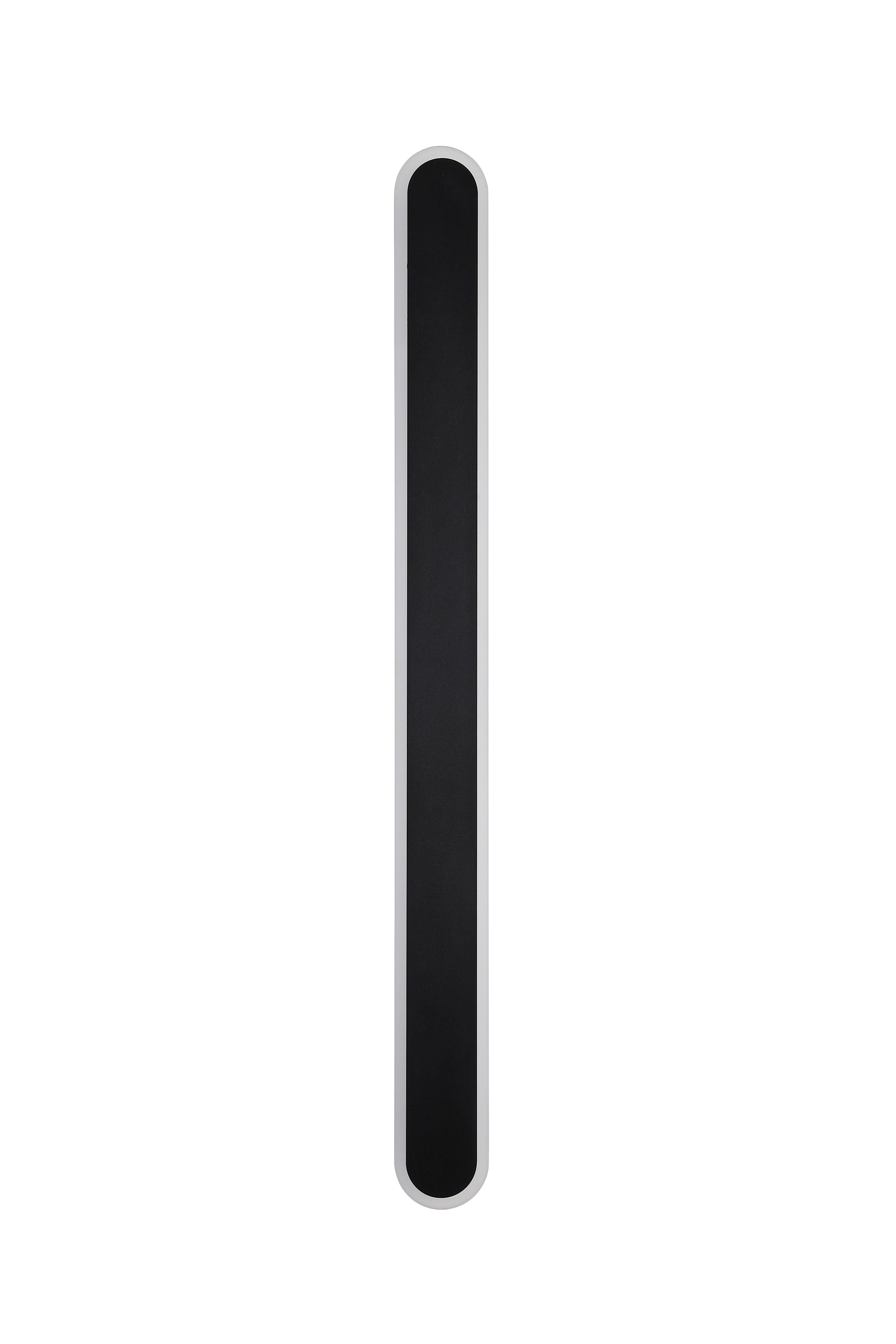 Bordo LED outdoor wall light in black, front view of the rounded bar unlit, studio shot on a light grey background