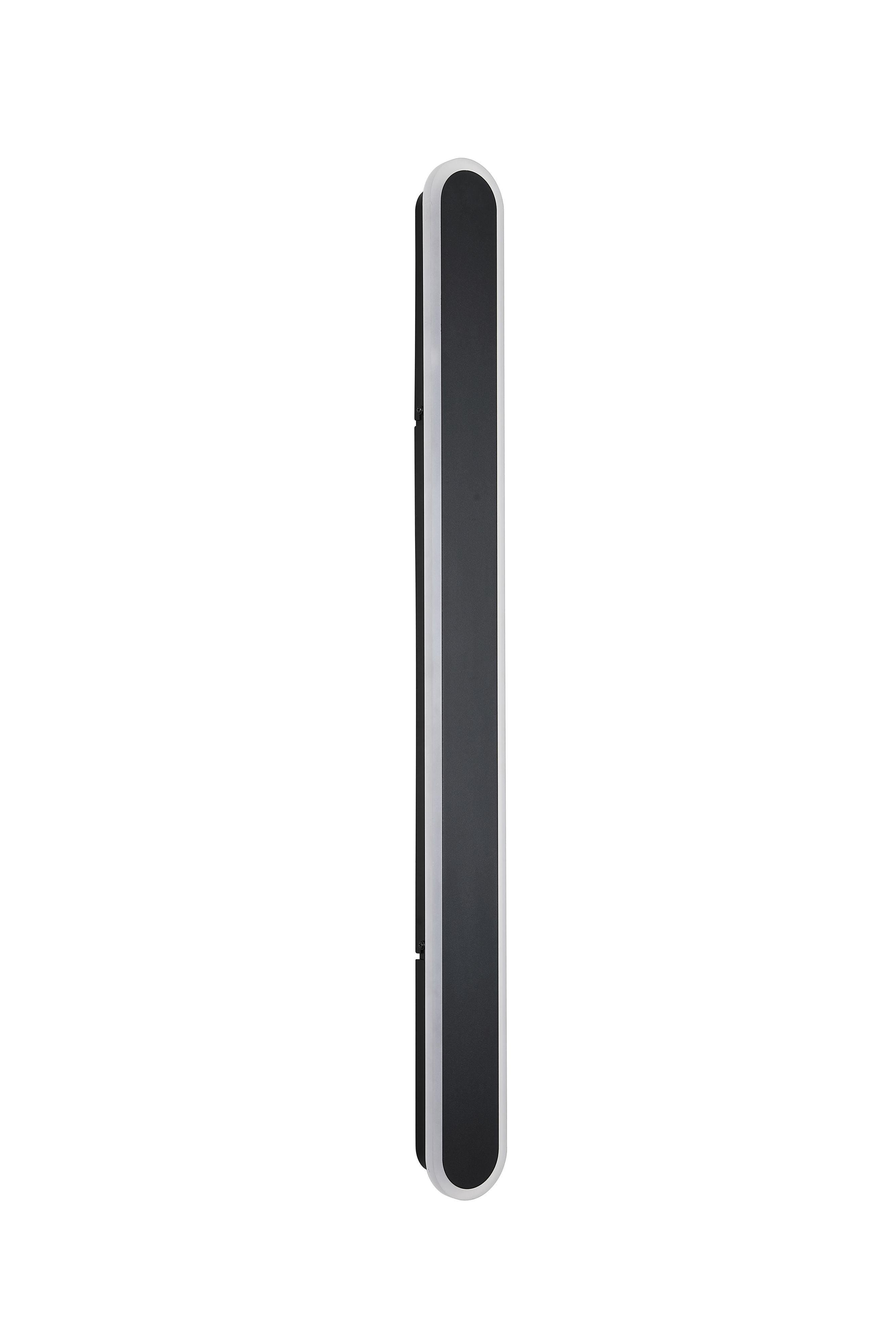 Side profile view of the Bordo LED outdoor wall light in black, showing its slim depth, studio shot on a white background
