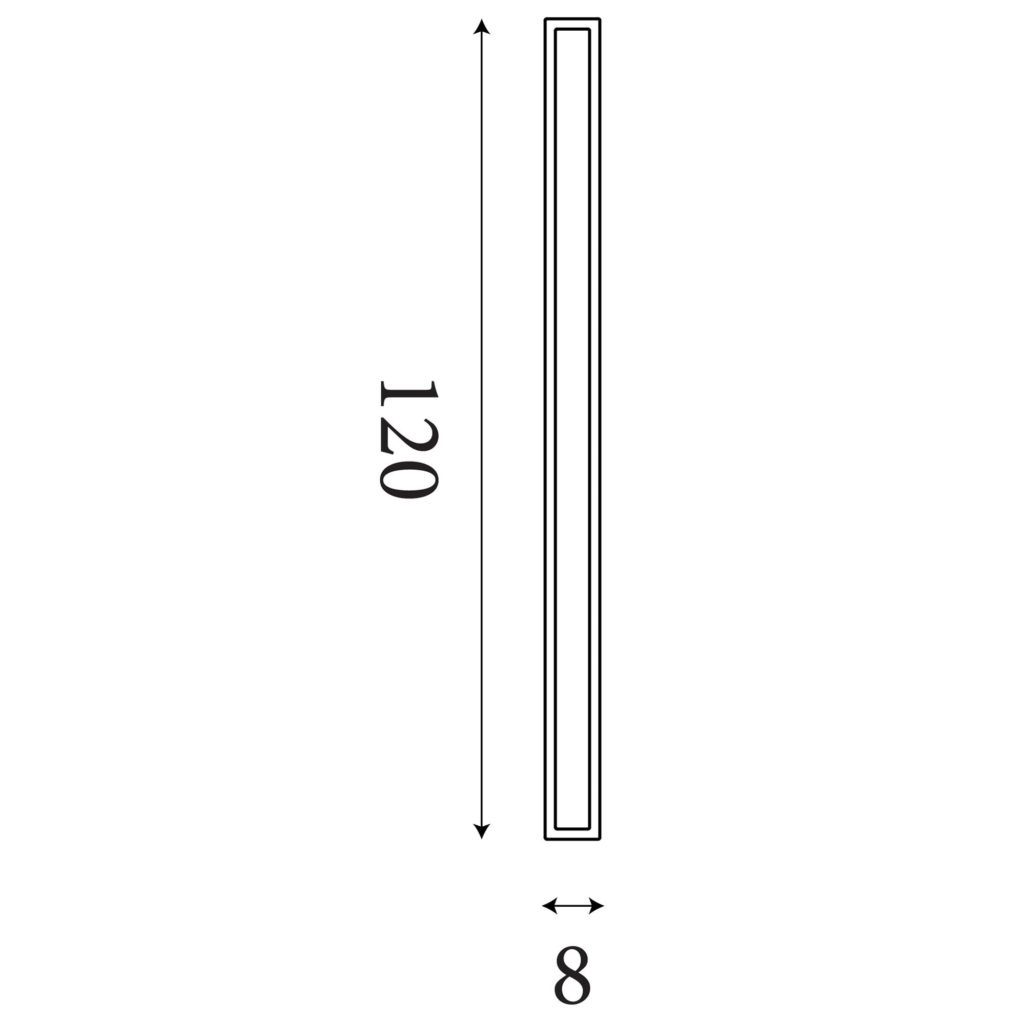 Dimension diagram of the Searchlight Bordo II Square LED Outdoor Wall Light, 1200mm: 120cm high and 8cm wide