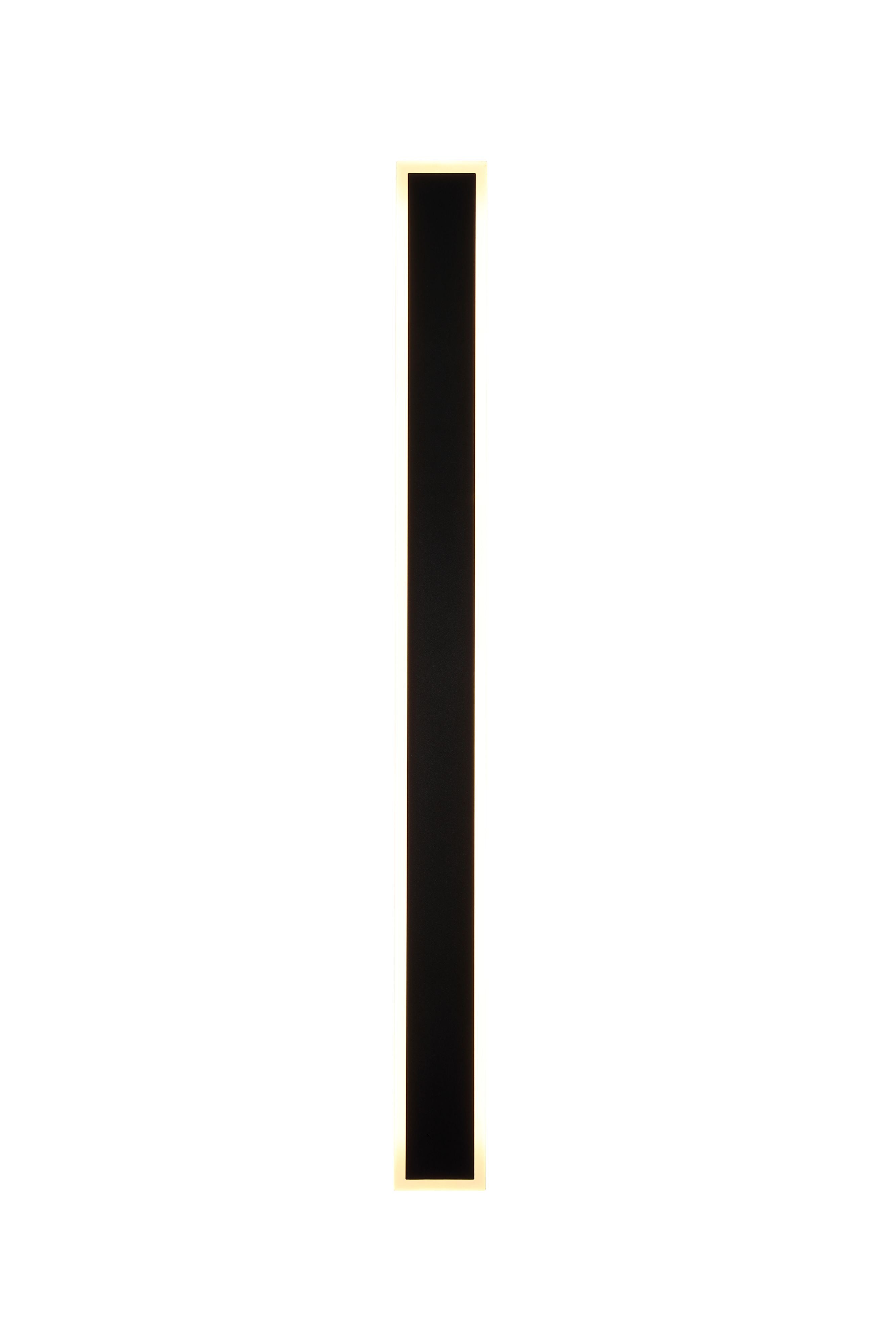 Searchlight Bordo II Square 900mm black LED outdoor wall light, illuminated, straight on studio shot showing the vertical glow along both edges